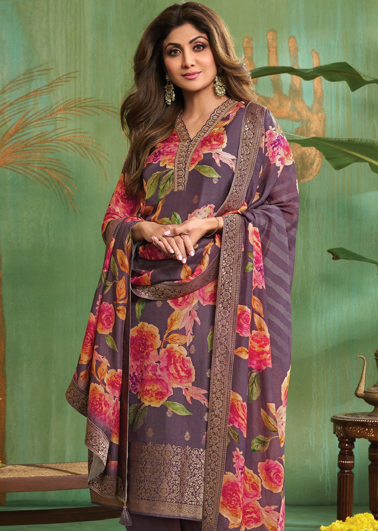 Dusty Lavender Banarasi Silk Straight Cut Suit