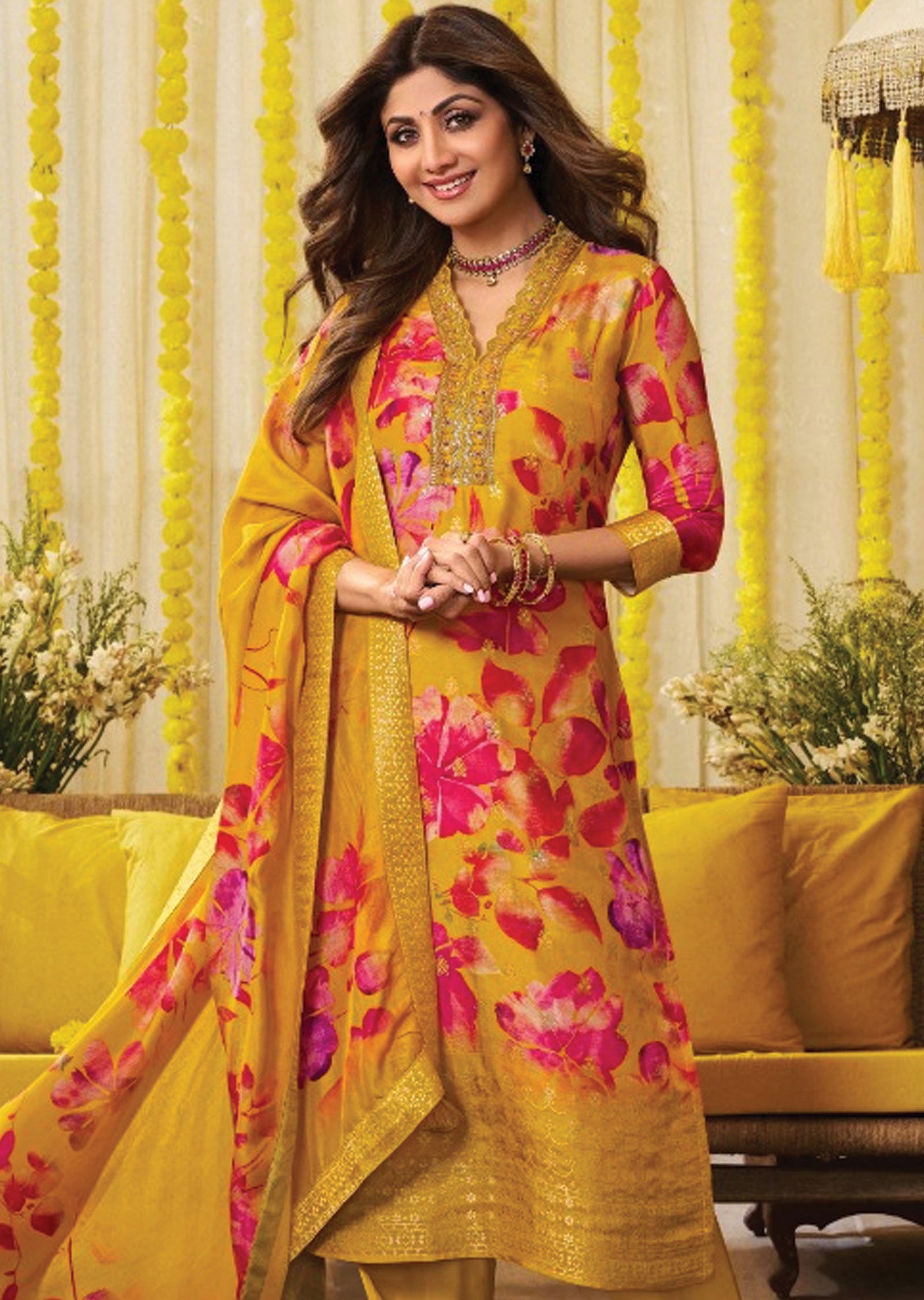 Mustard Banarasi Silk Straight Cut Suit