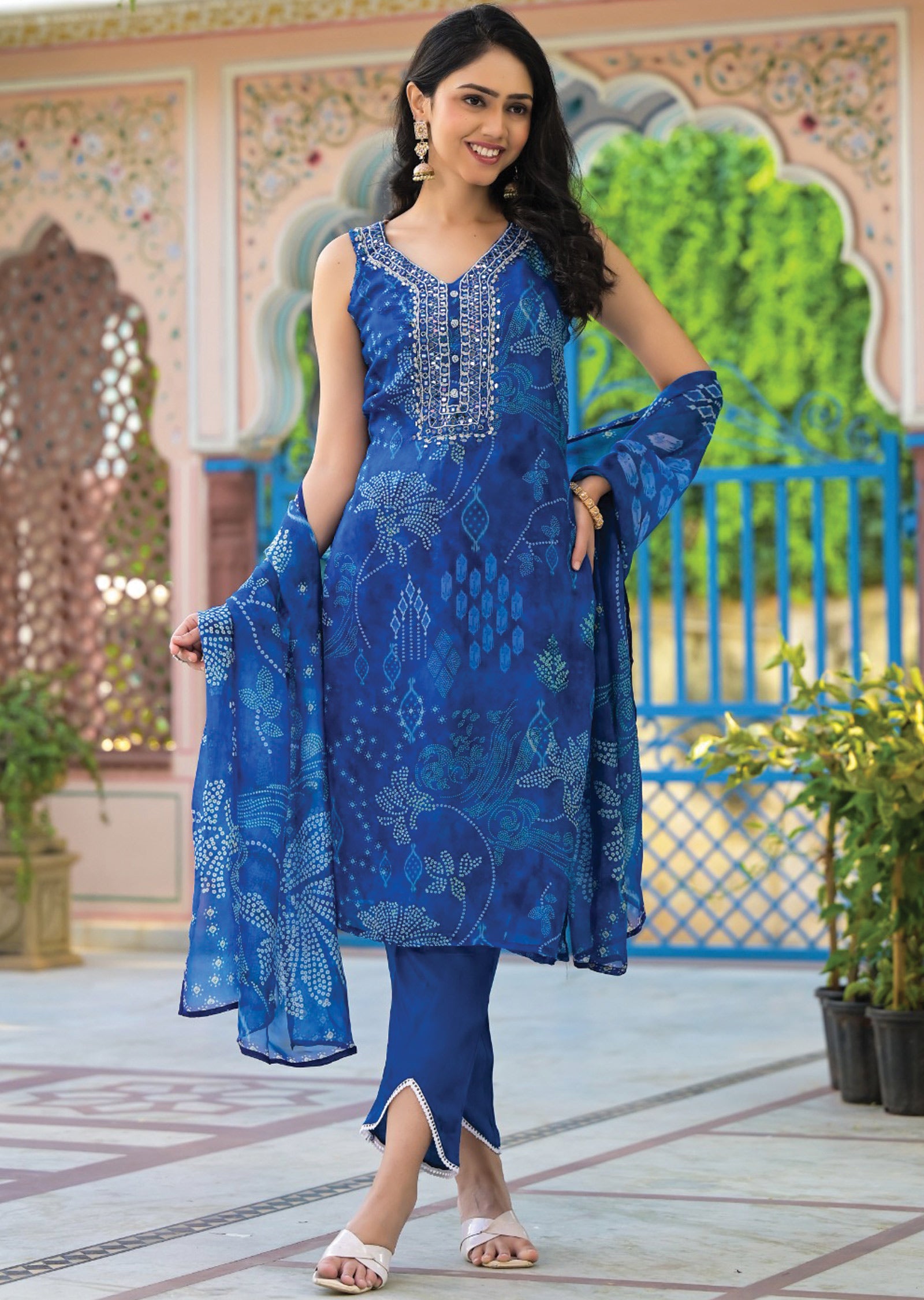 Ink Blue Organza Straight Cut Suit