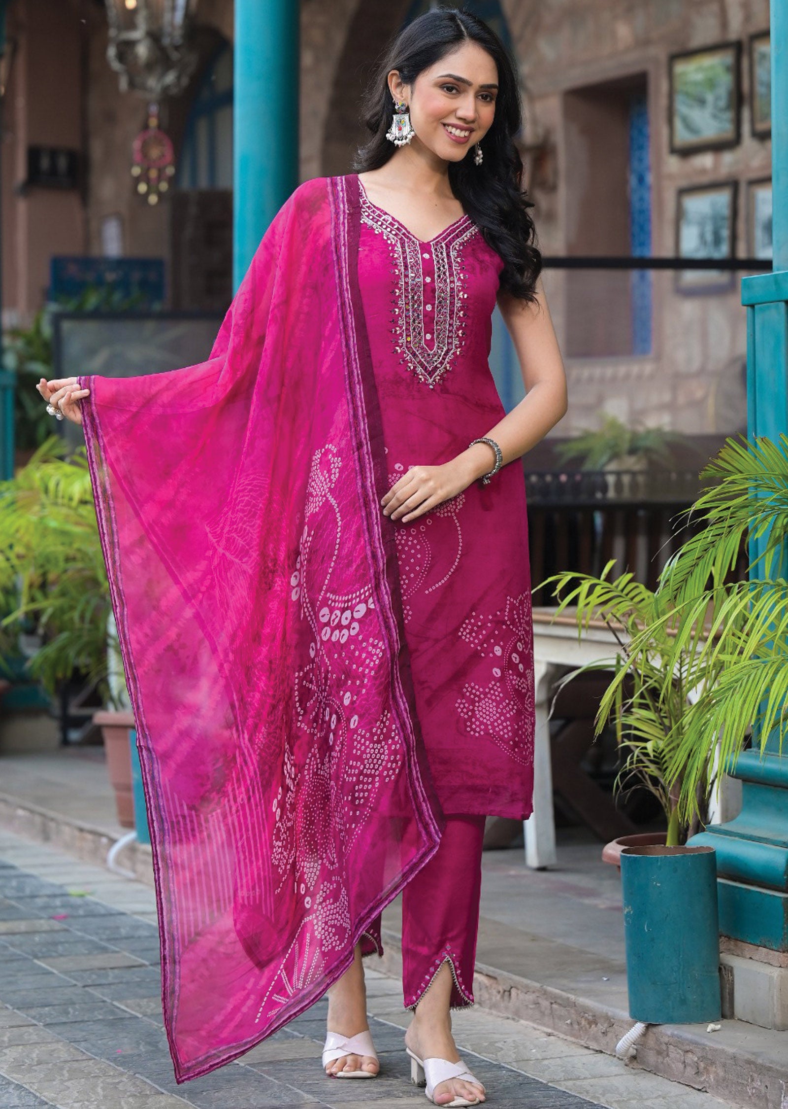 Rani Pink Organza Straight Cut Suit