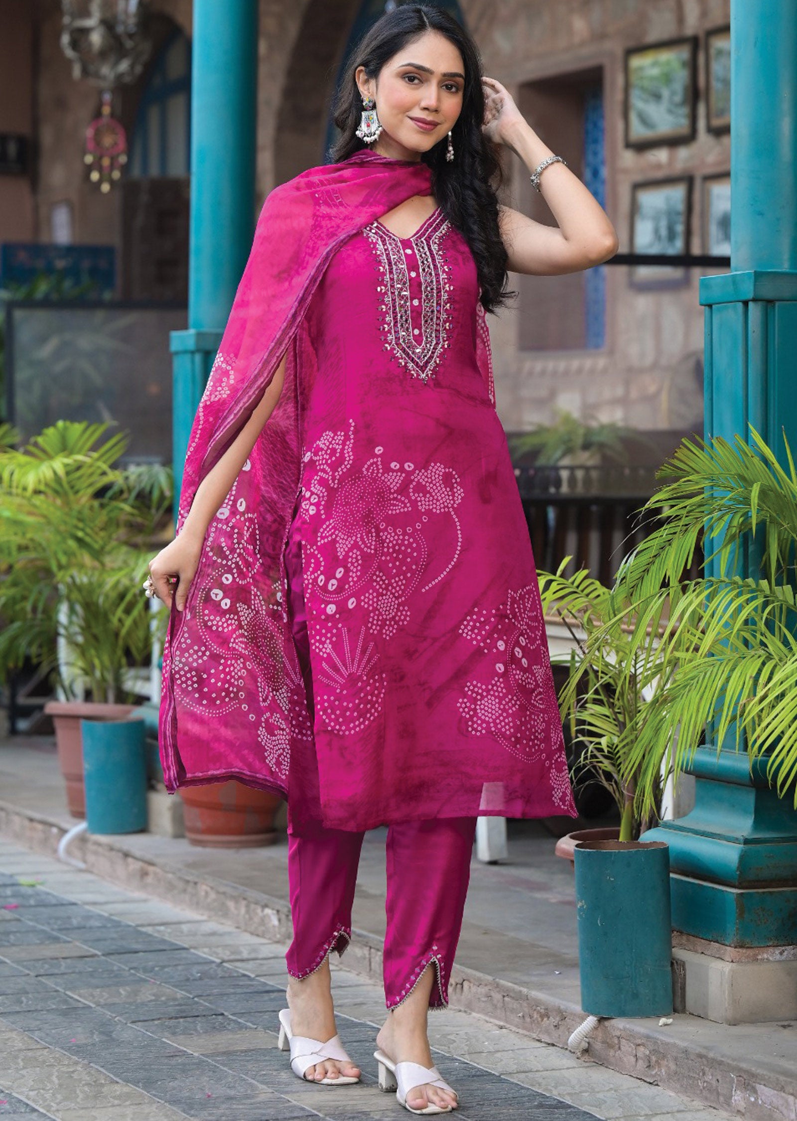 Rani Pink Organza Straight Cut Suit