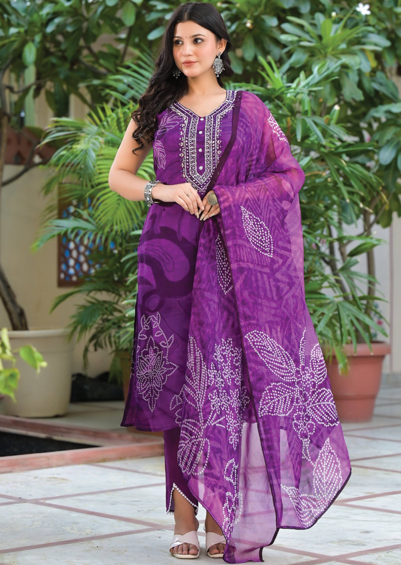 Purple Organza Straight Cut Suit