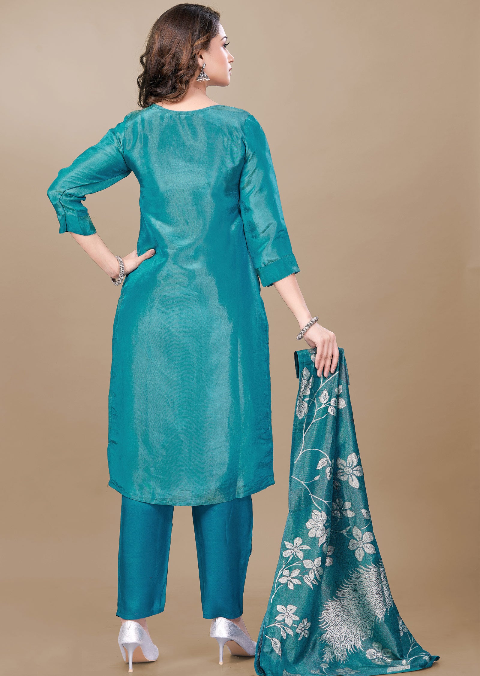 Rama Blue Tissue Silk Straight Cut Suit