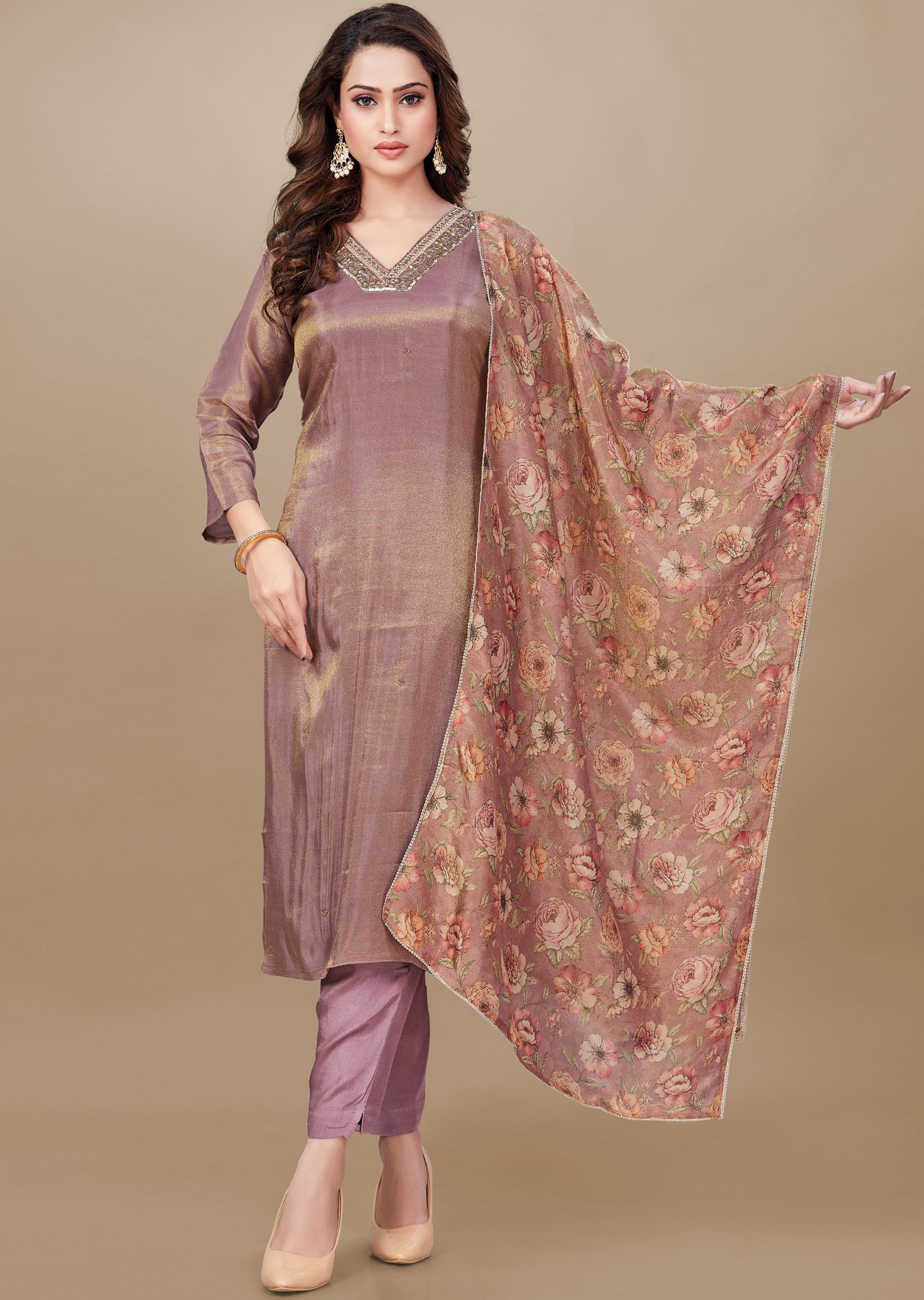 Dark Onion Pink Tissue Silk Straight Cut Suit