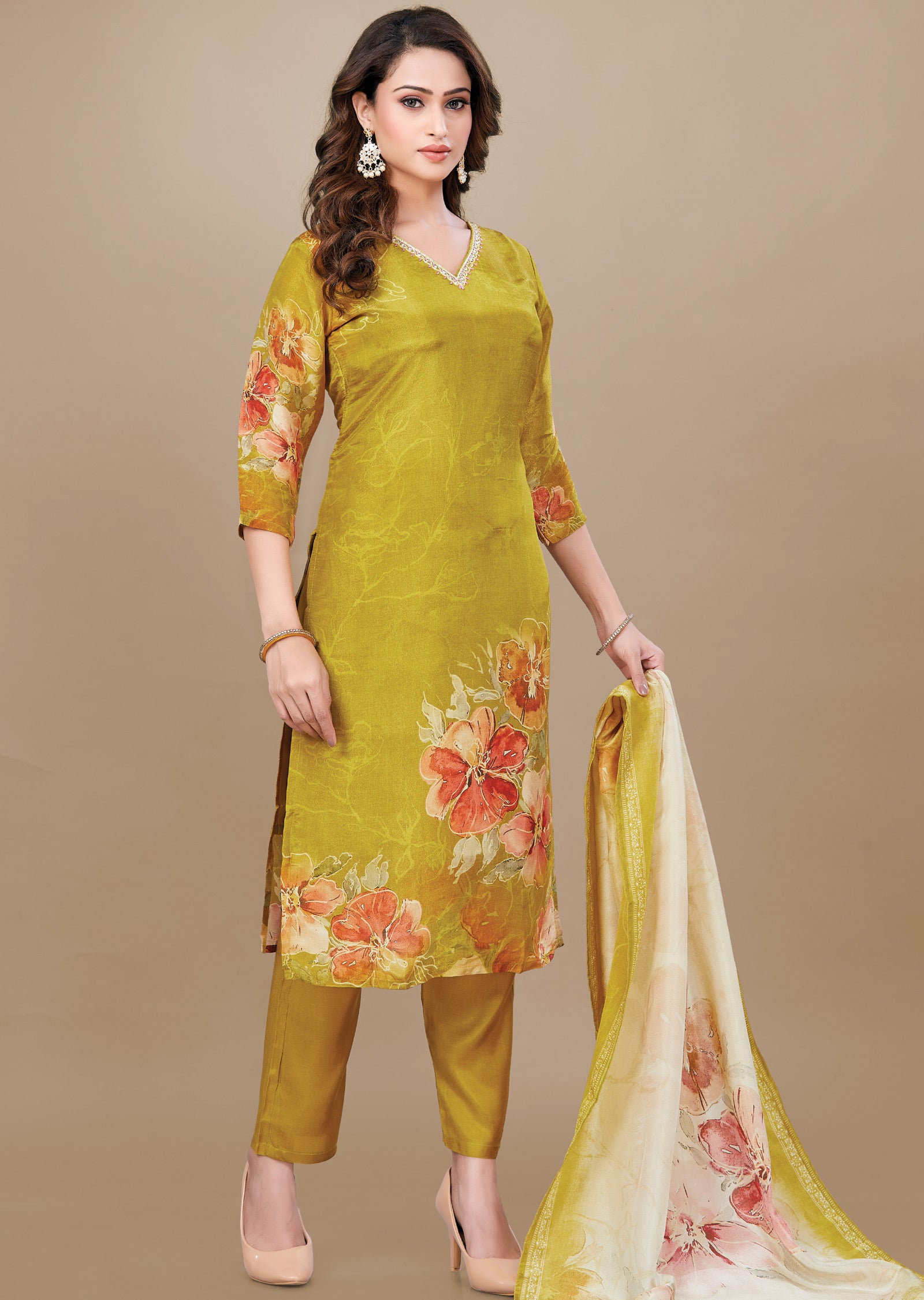 Dark Mustard Tissue Silk Straight Cut Suit