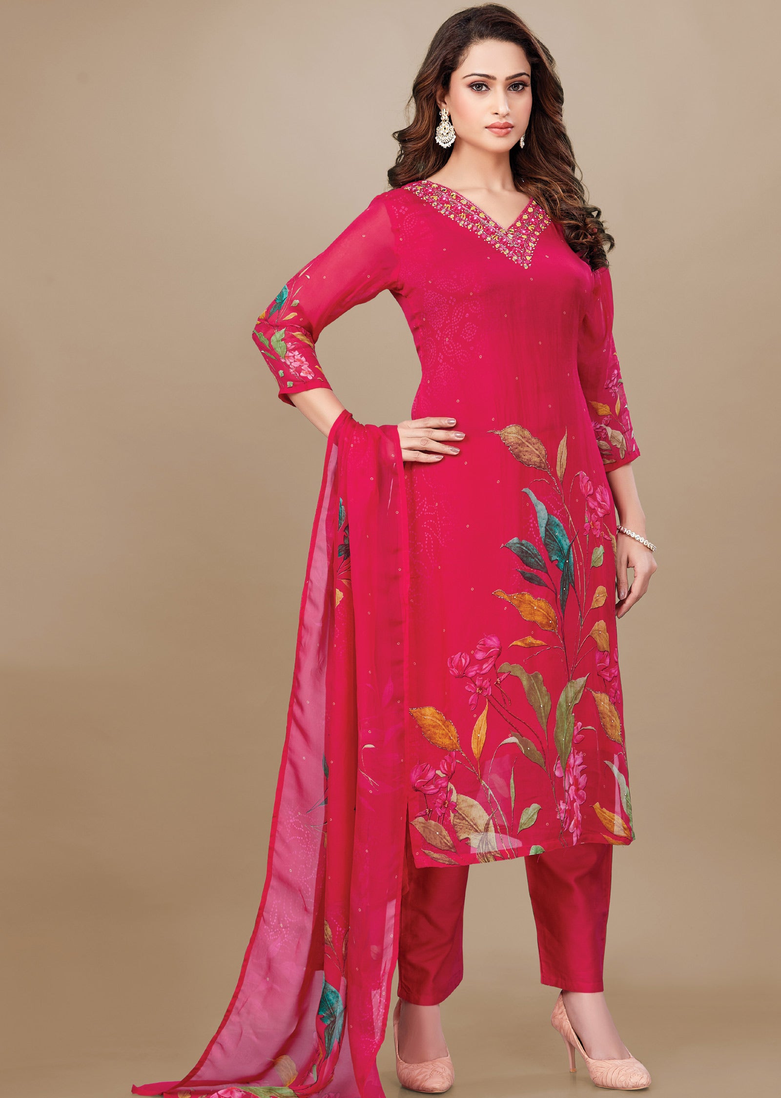 Rani Pink Organza Straight Cut Suit