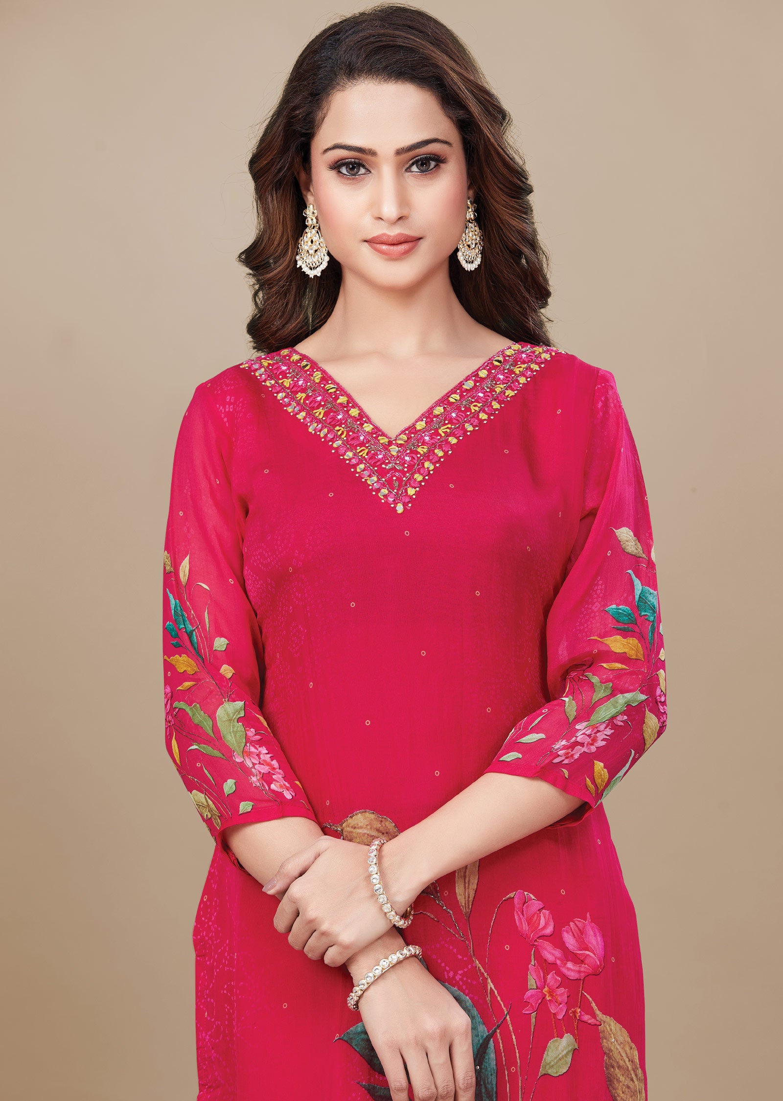 Rani Pink Organza Straight Cut Suit