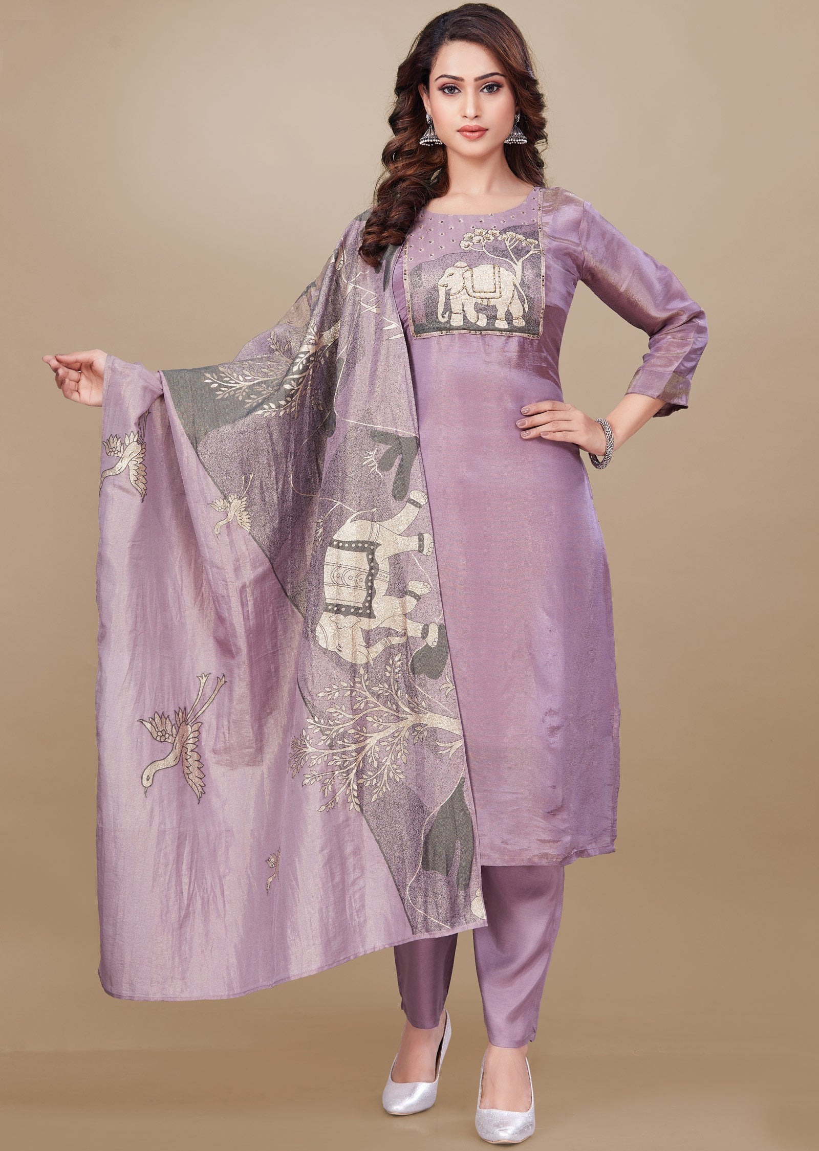 Lavender Tissue Silk Straight Cut Suit