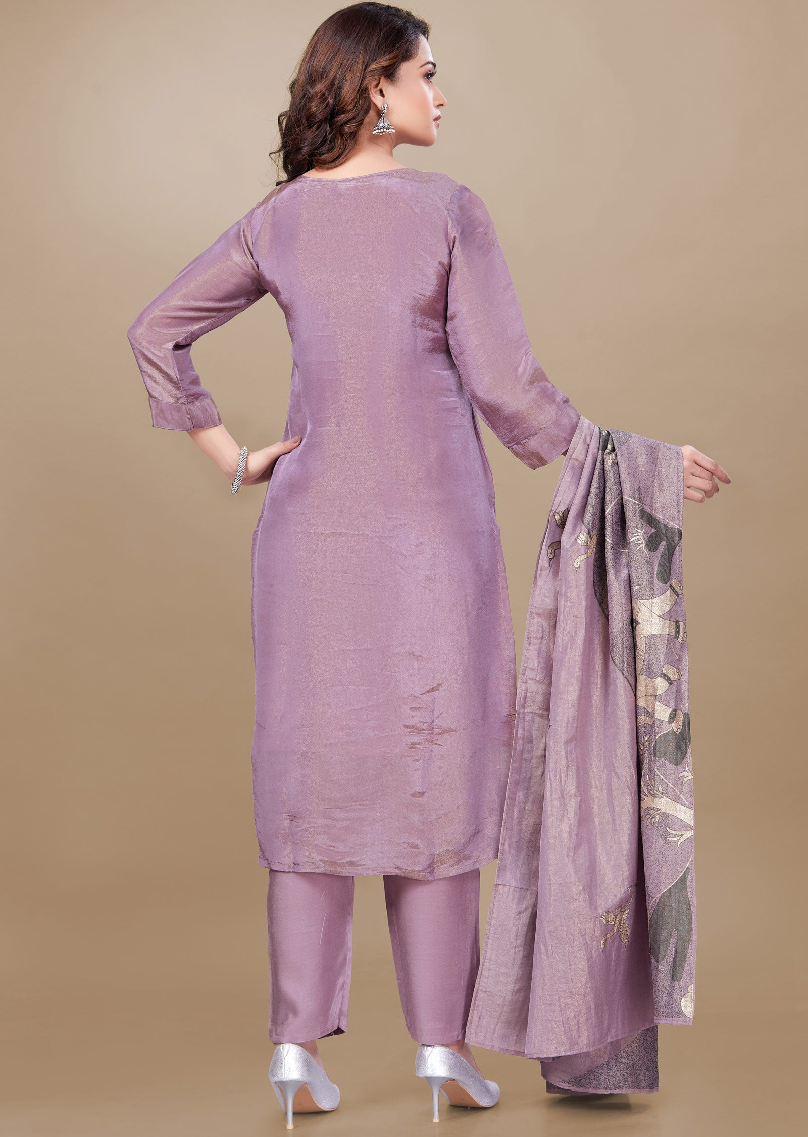 Lavender Tissue Silk Straight Cut Suit