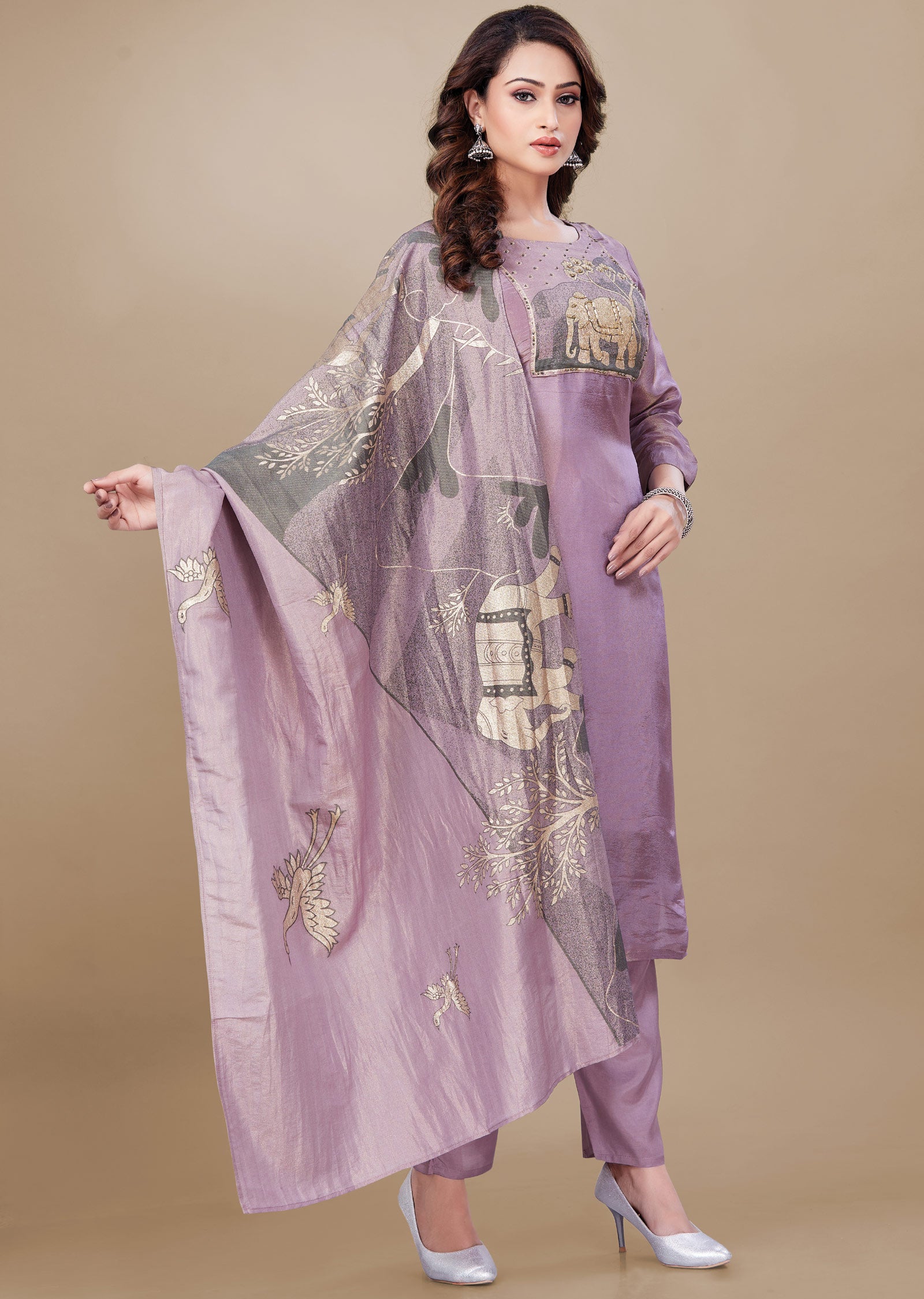 Lavender Tissue Silk Straight Cut Suit