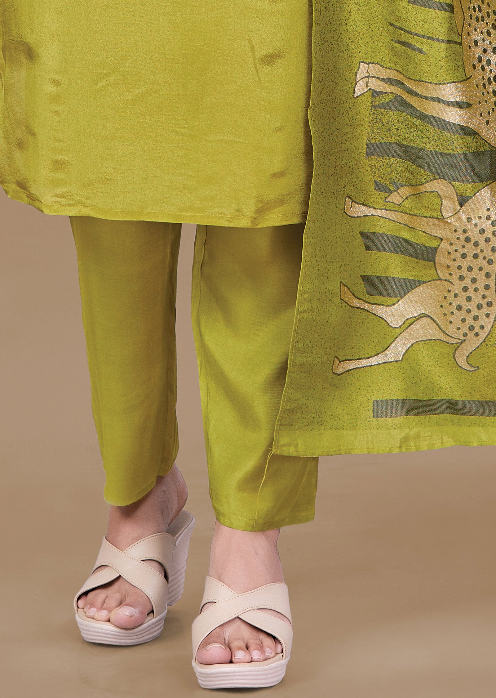 Lime Green Tissue Silk Straight Cut Suit