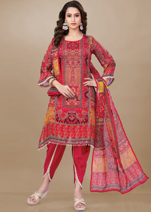 Rani Pink Organza Straight Cut Suit