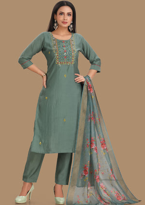 Dusty Green Russian Silk Straight Cut Suit