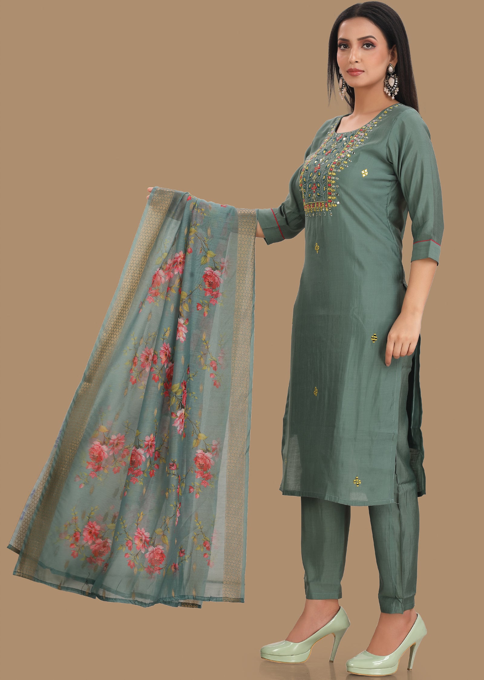 Dusty Green Russian Silk Straight Cut Suit