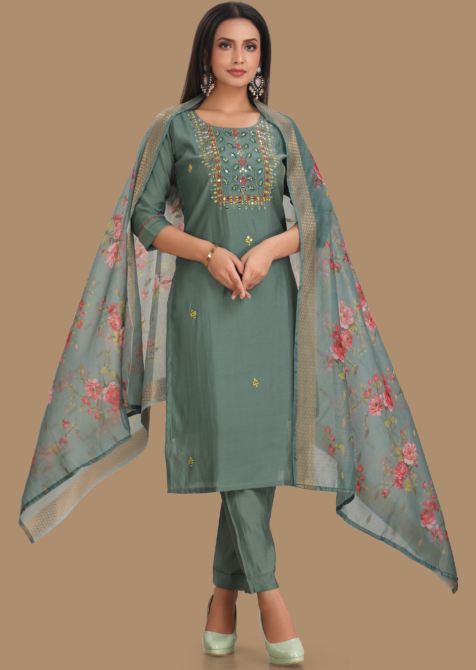 Dusty Green Russian Silk Straight Cut Suit