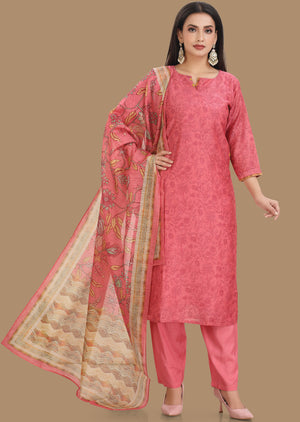 Pink Soft Chanderi Silk Straight Cut Suit