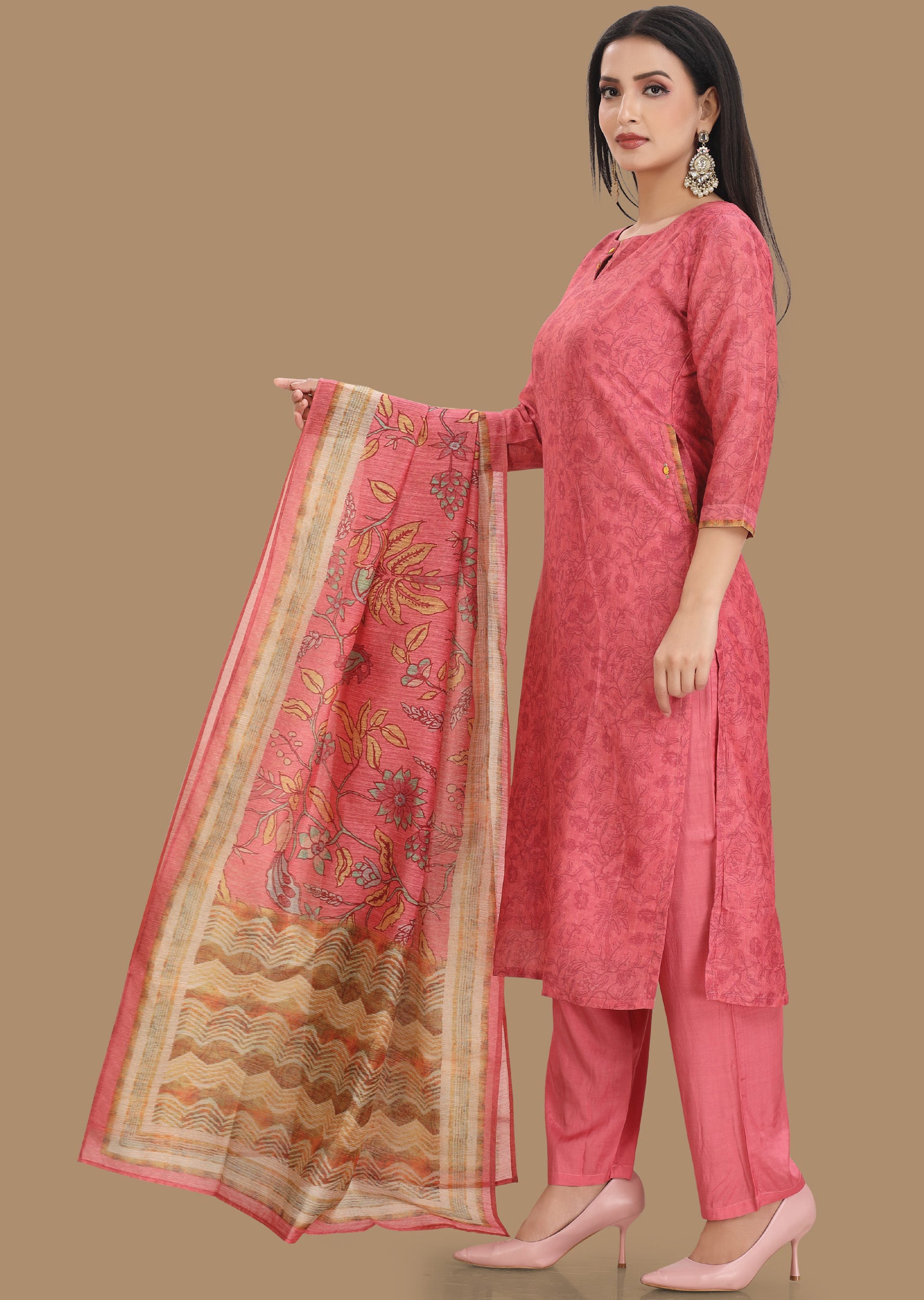 Pink Soft Chanderi Silk Straight Cut Suit