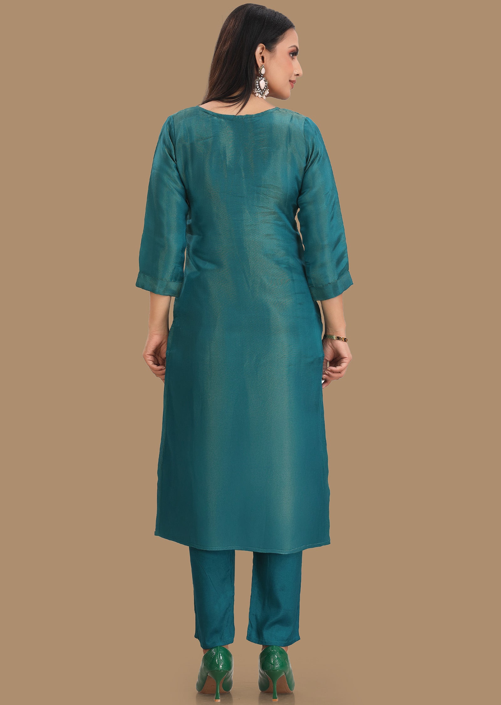 Rama Blue Tissue Silk Straight Cut Suit