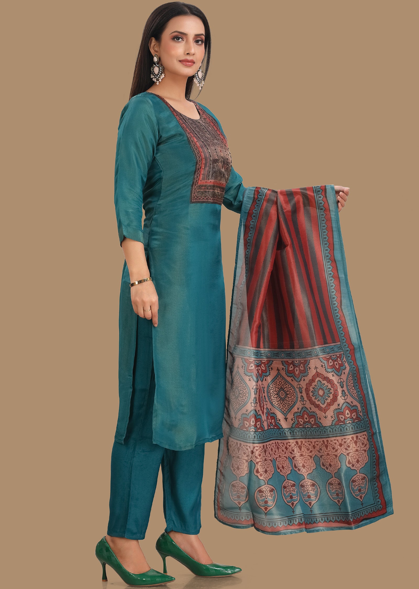 Rama Blue Tissue Silk Straight Cut Suit