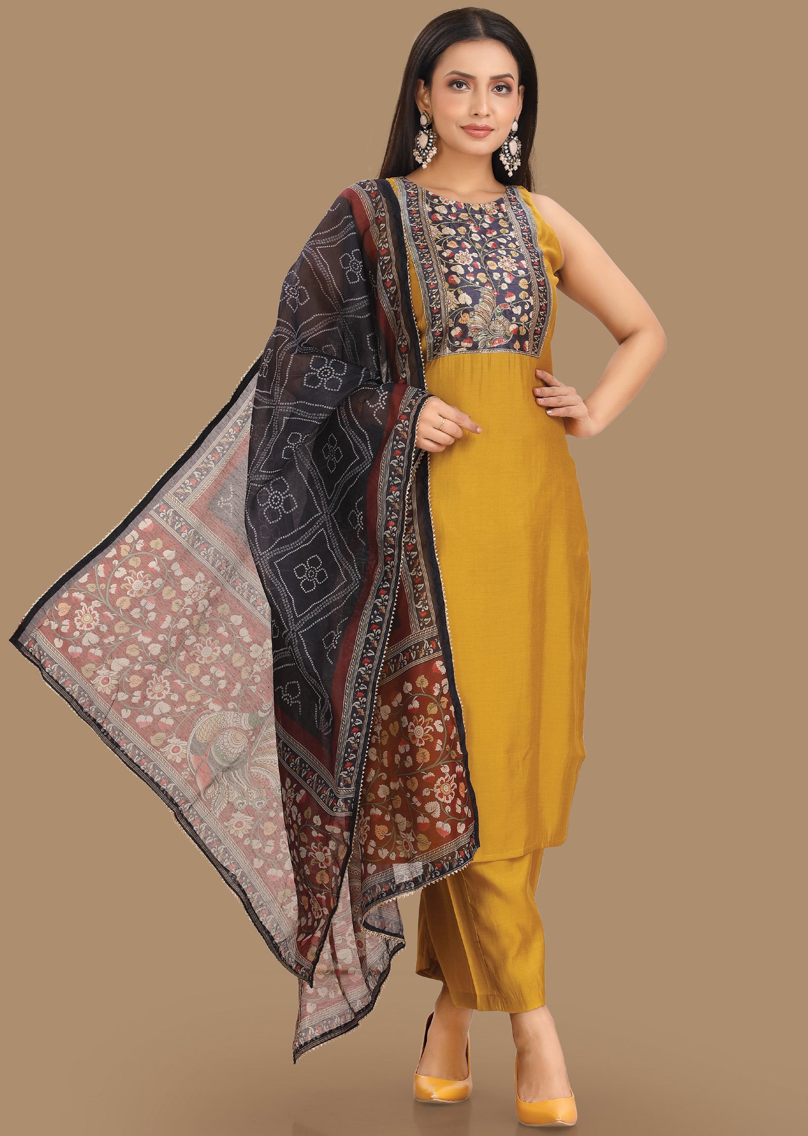 Mustard Dola Silk Straight Cut Suit