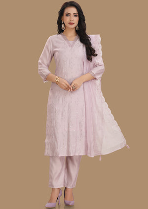 Lilac Soft Chanderi Straight Cut Suit