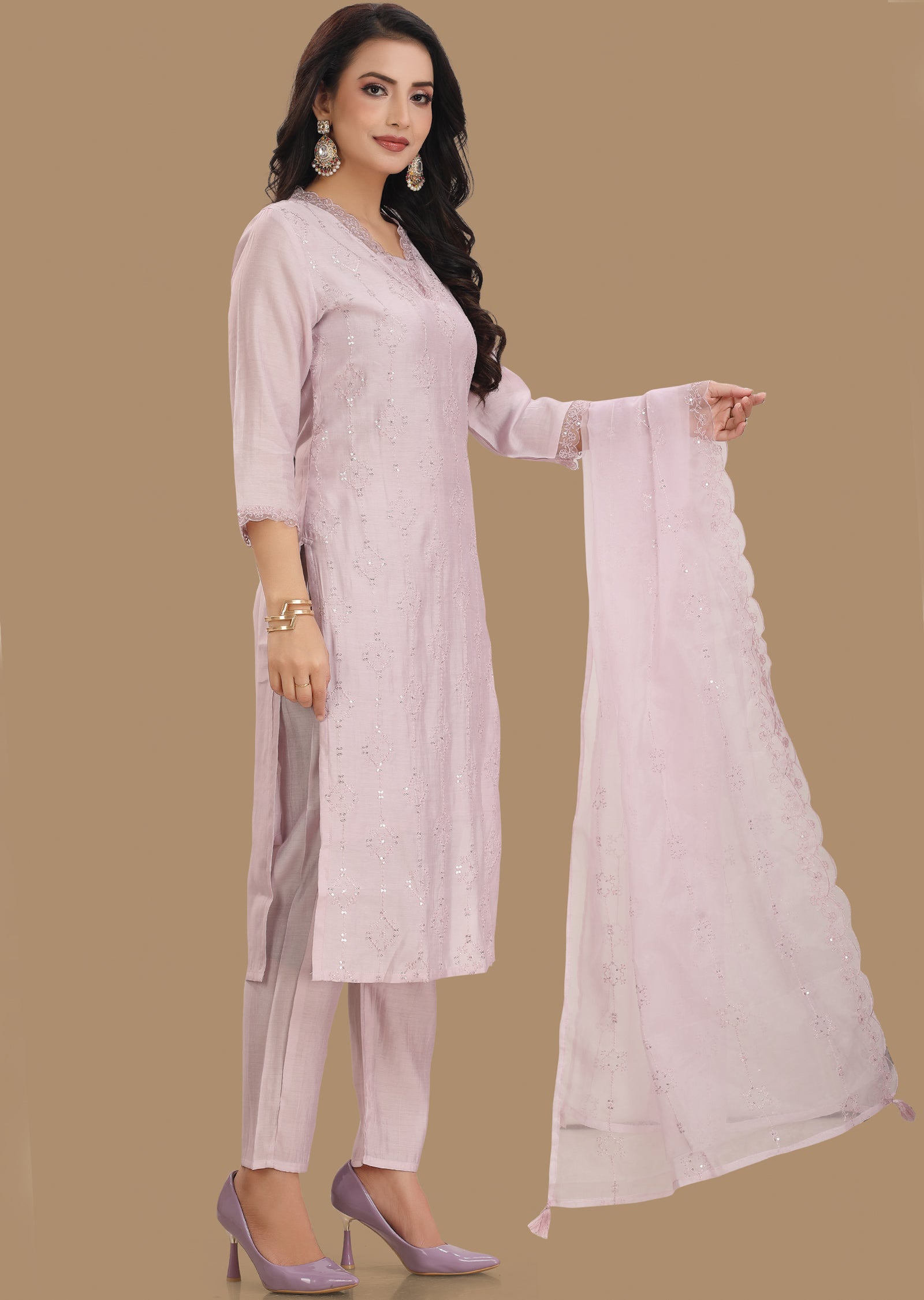 Lilac Soft Chanderi Straight Cut Suit