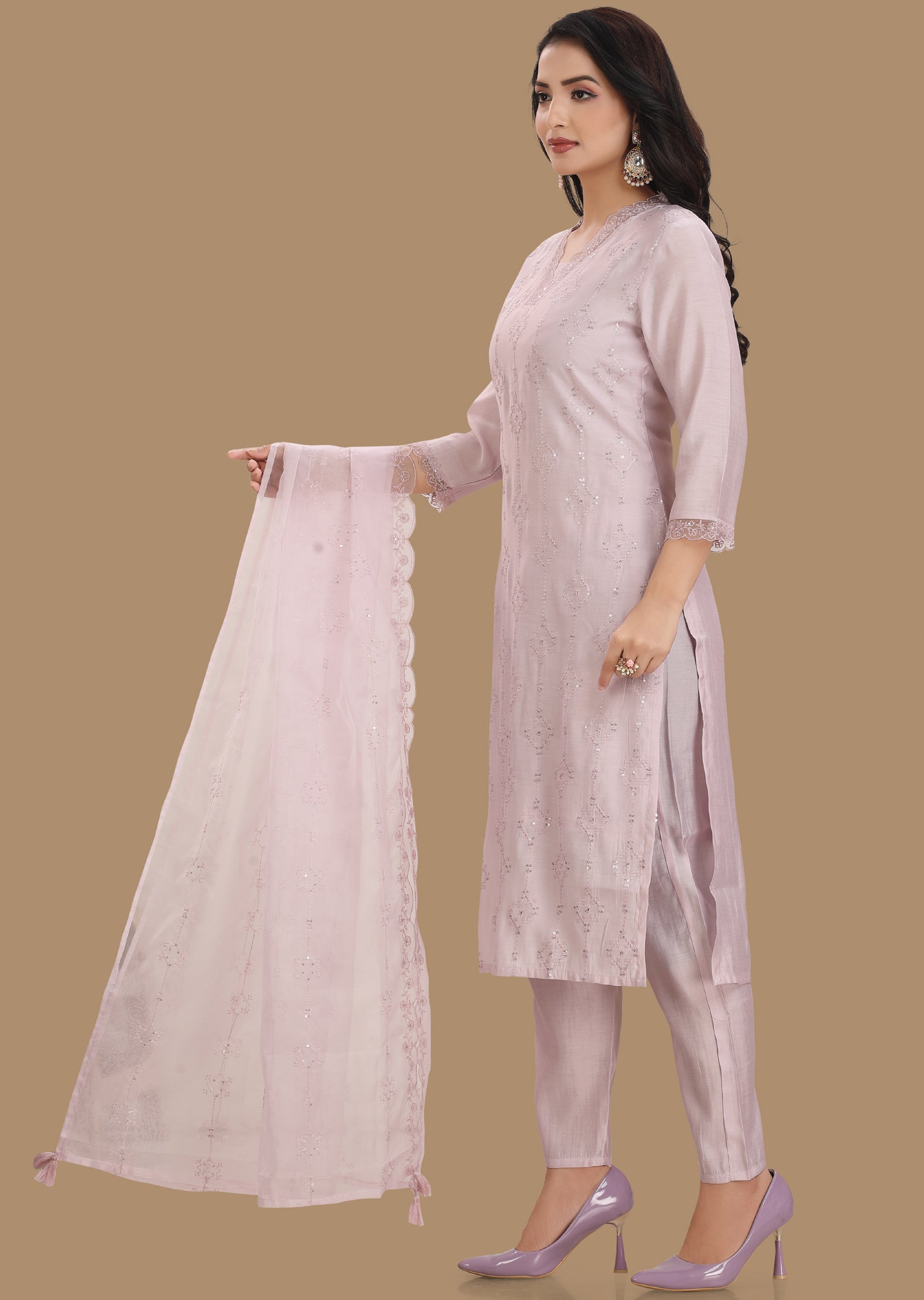 Lilac Soft Chanderi Straight Cut Suit