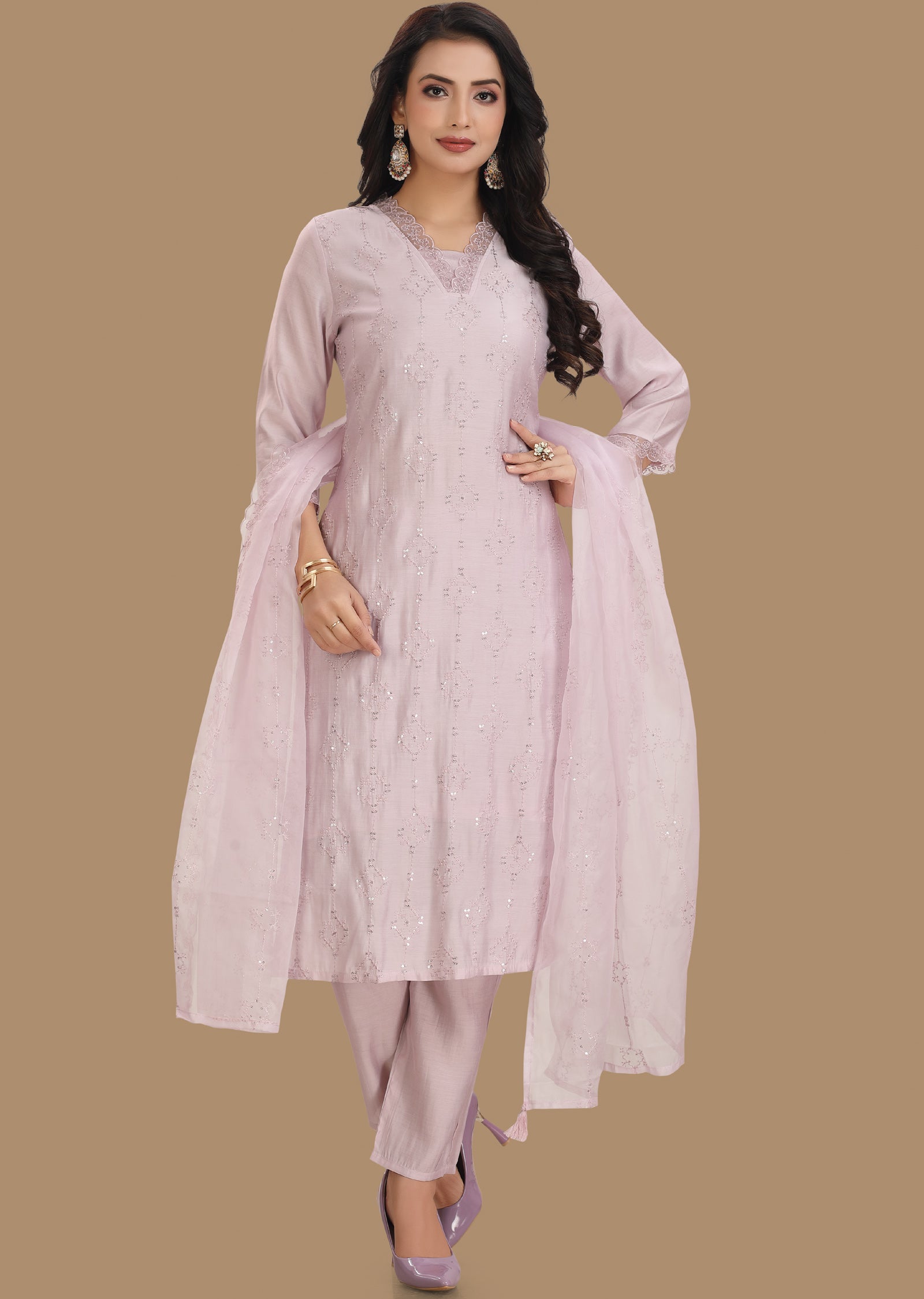 Lilac Soft Chanderi Straight Cut Suit