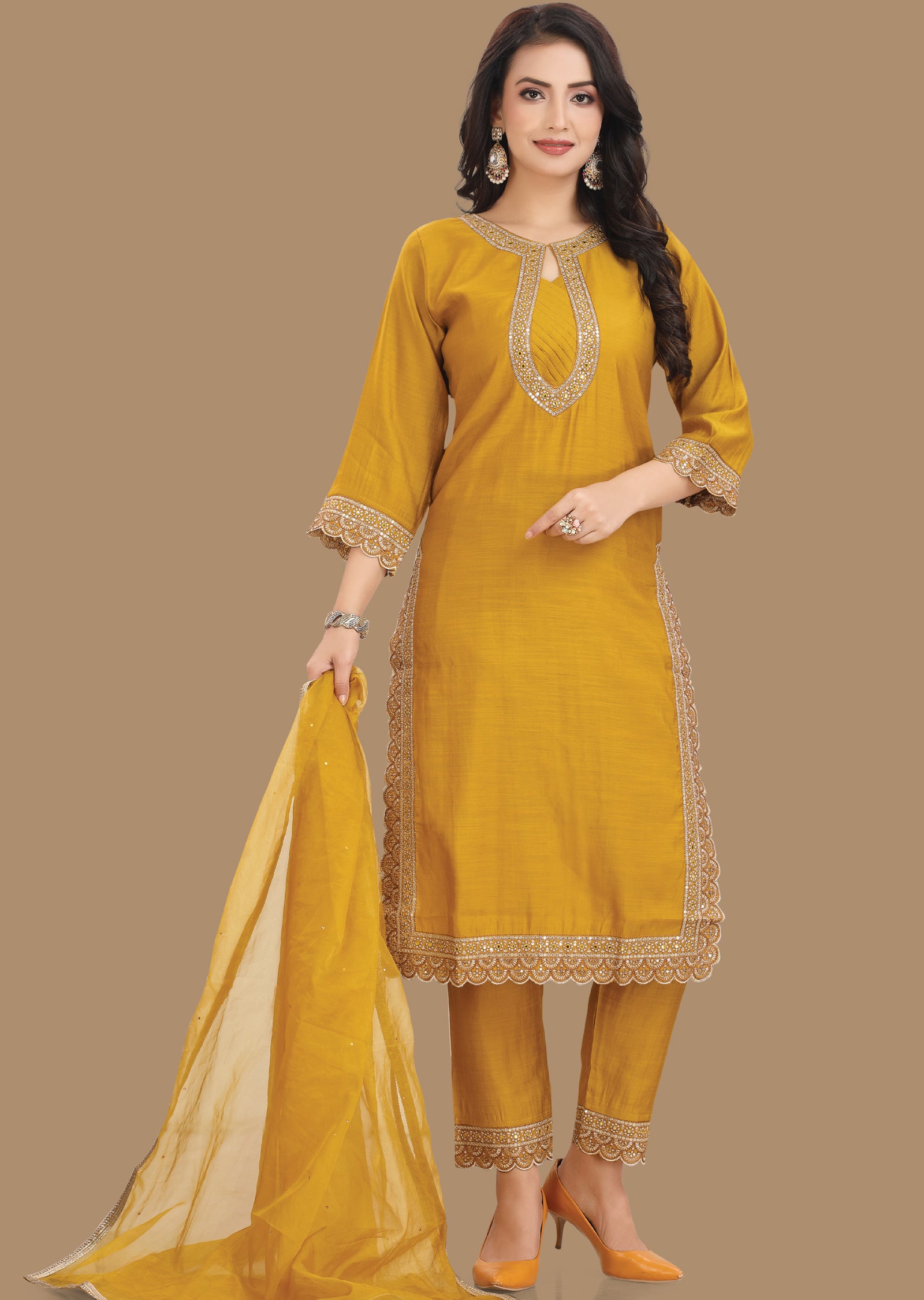 Mustard Silk Straight Cut Suit