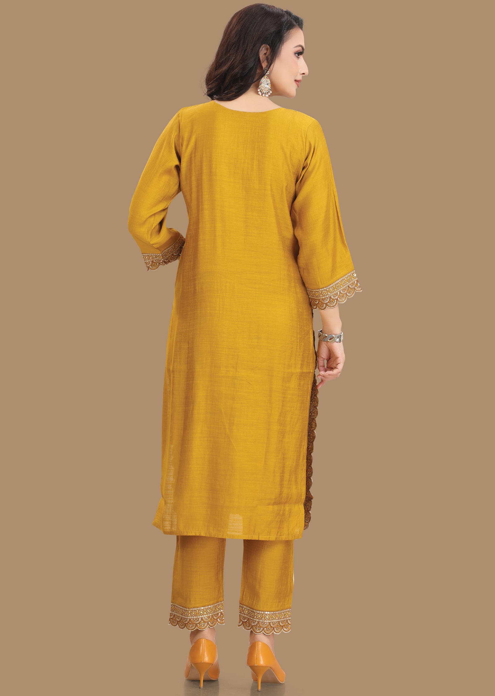 Mustard Silk Straight Cut Suit