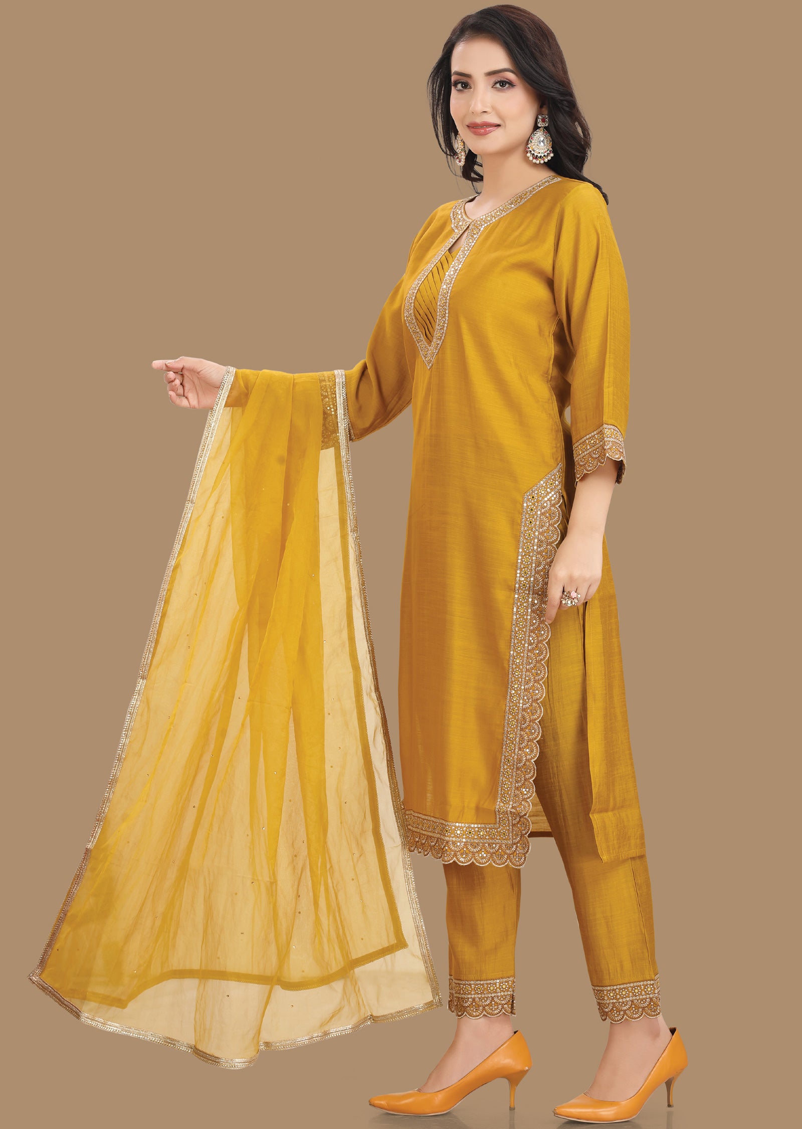 Mustard Silk Straight Cut Suit