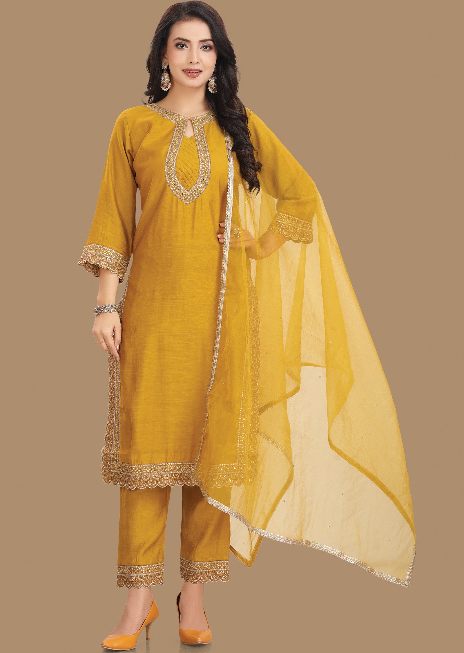 Mustard Silk Straight Cut Suit