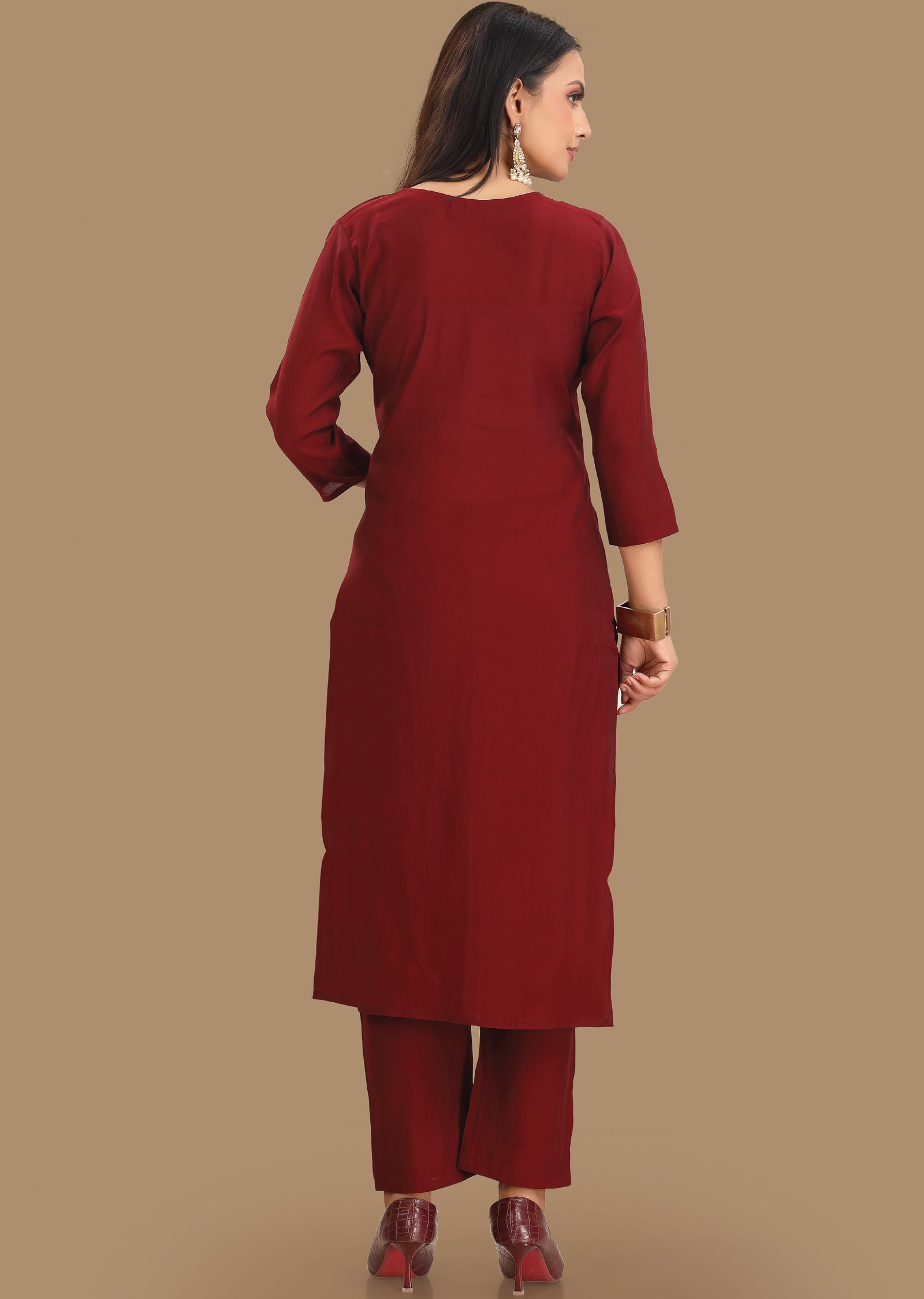 Maroon Russian Silk Straight Cut Suit