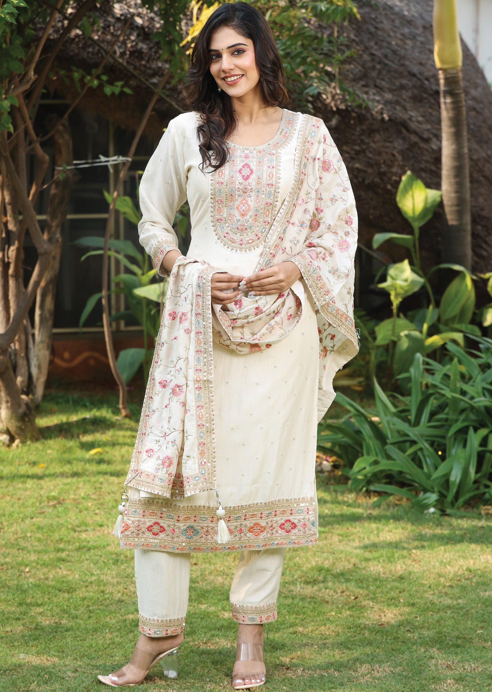 Cream Soft Silk Straight Cut Suit