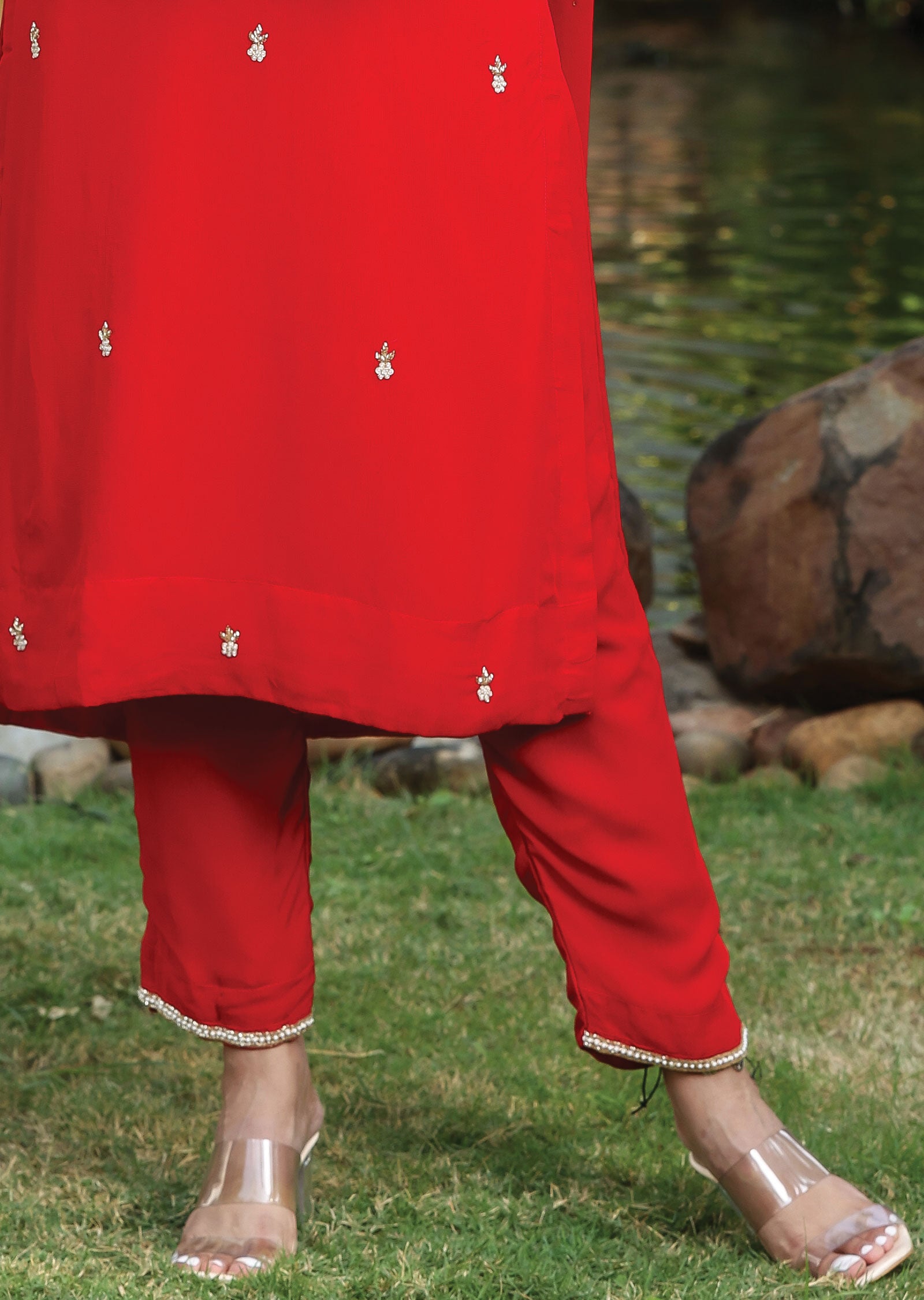 Red Georgette Straight Cut Suit