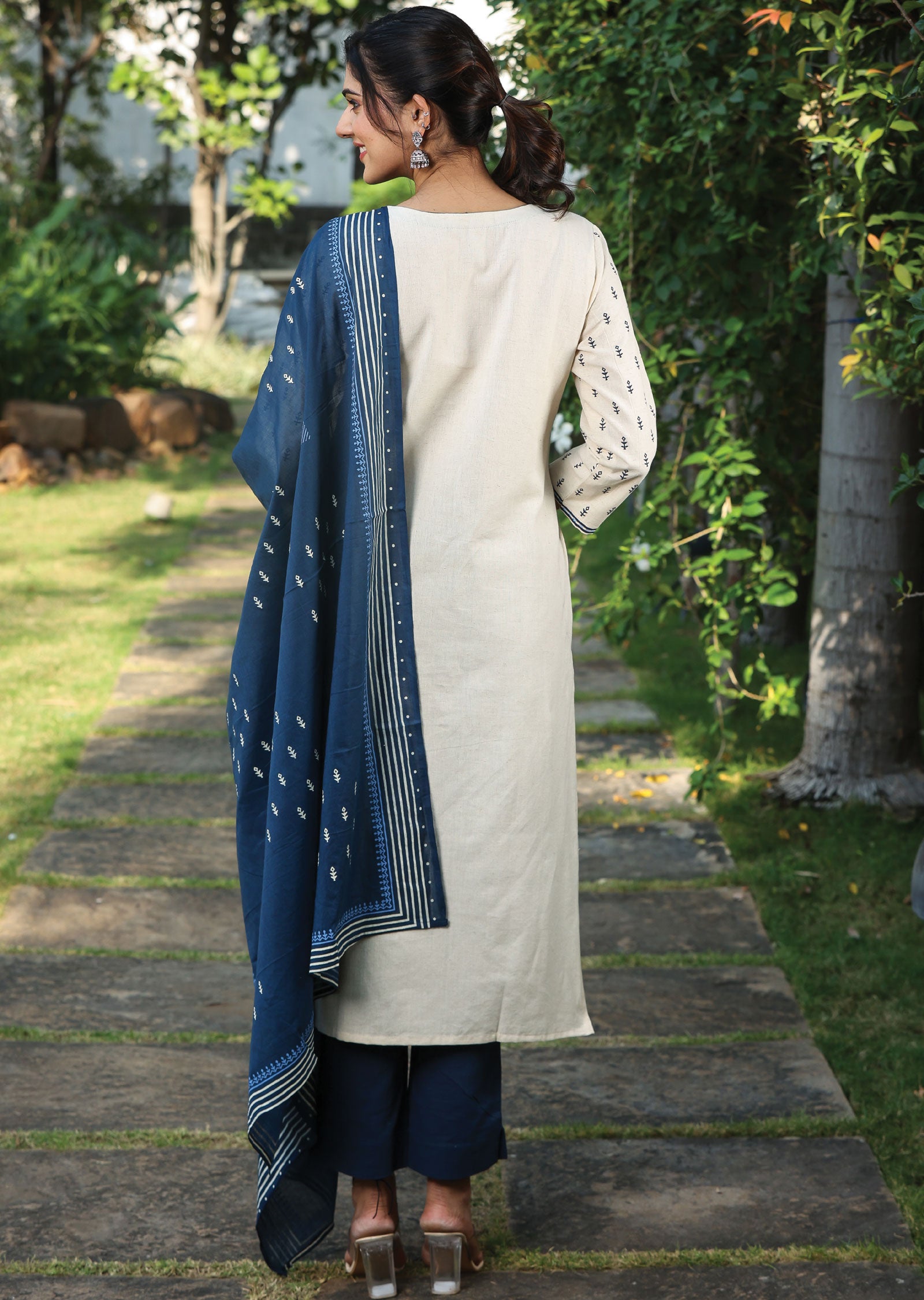 Beige Handloom Cotton Straight Cut Suit