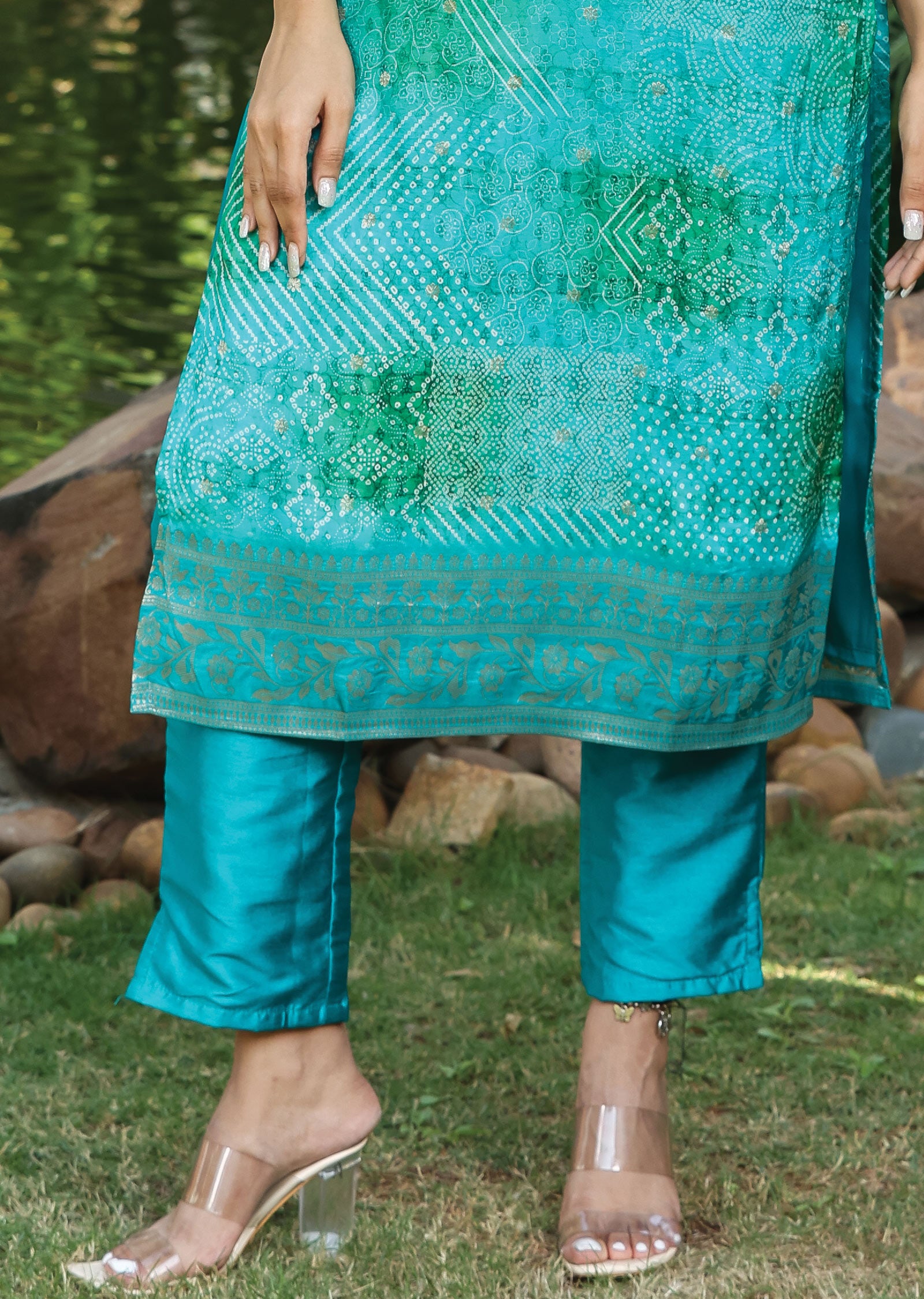 Rama Green Banaras Silk Straight Cut Suit