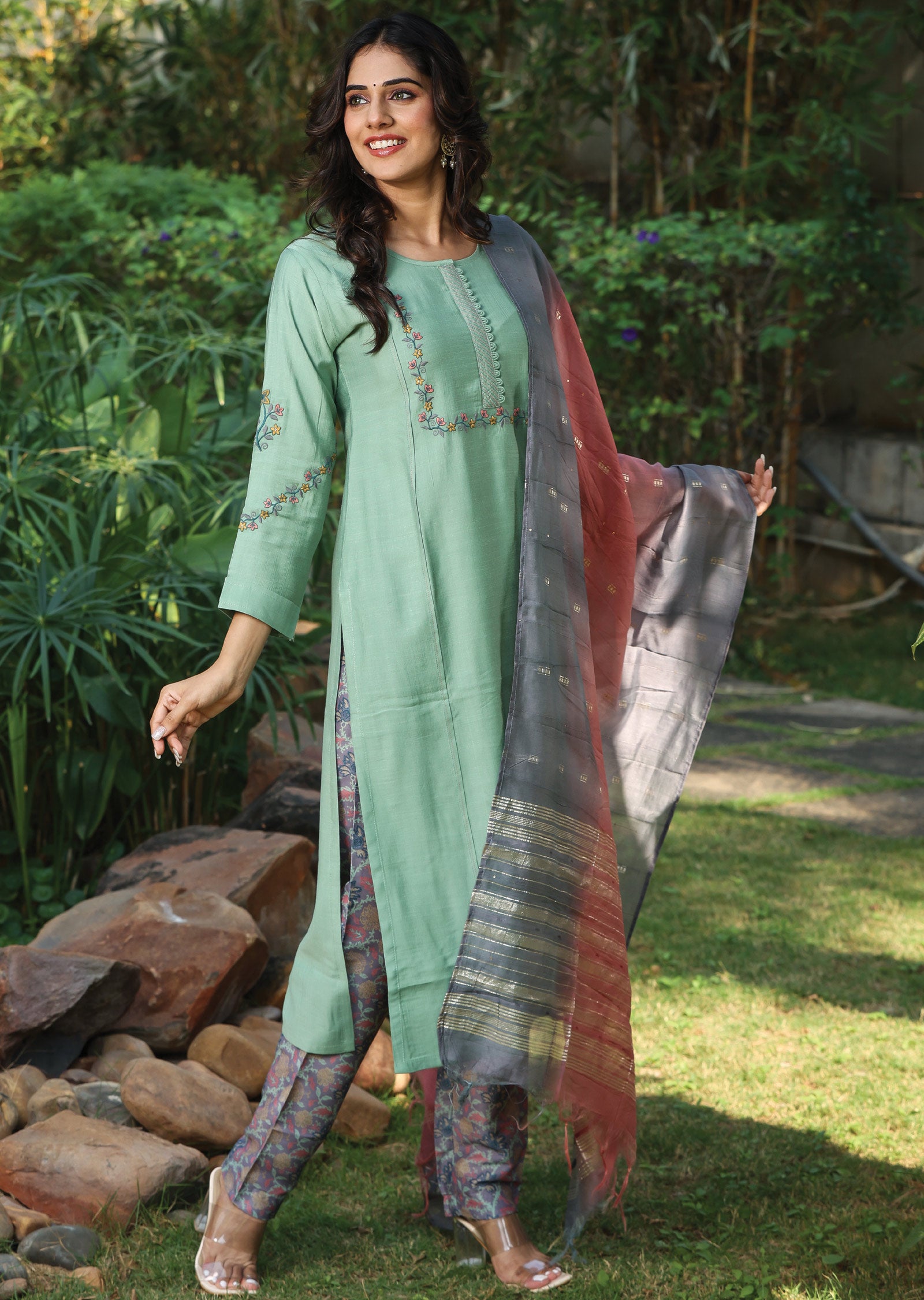 Dusty Green Soft Silk Straight Cut Suit