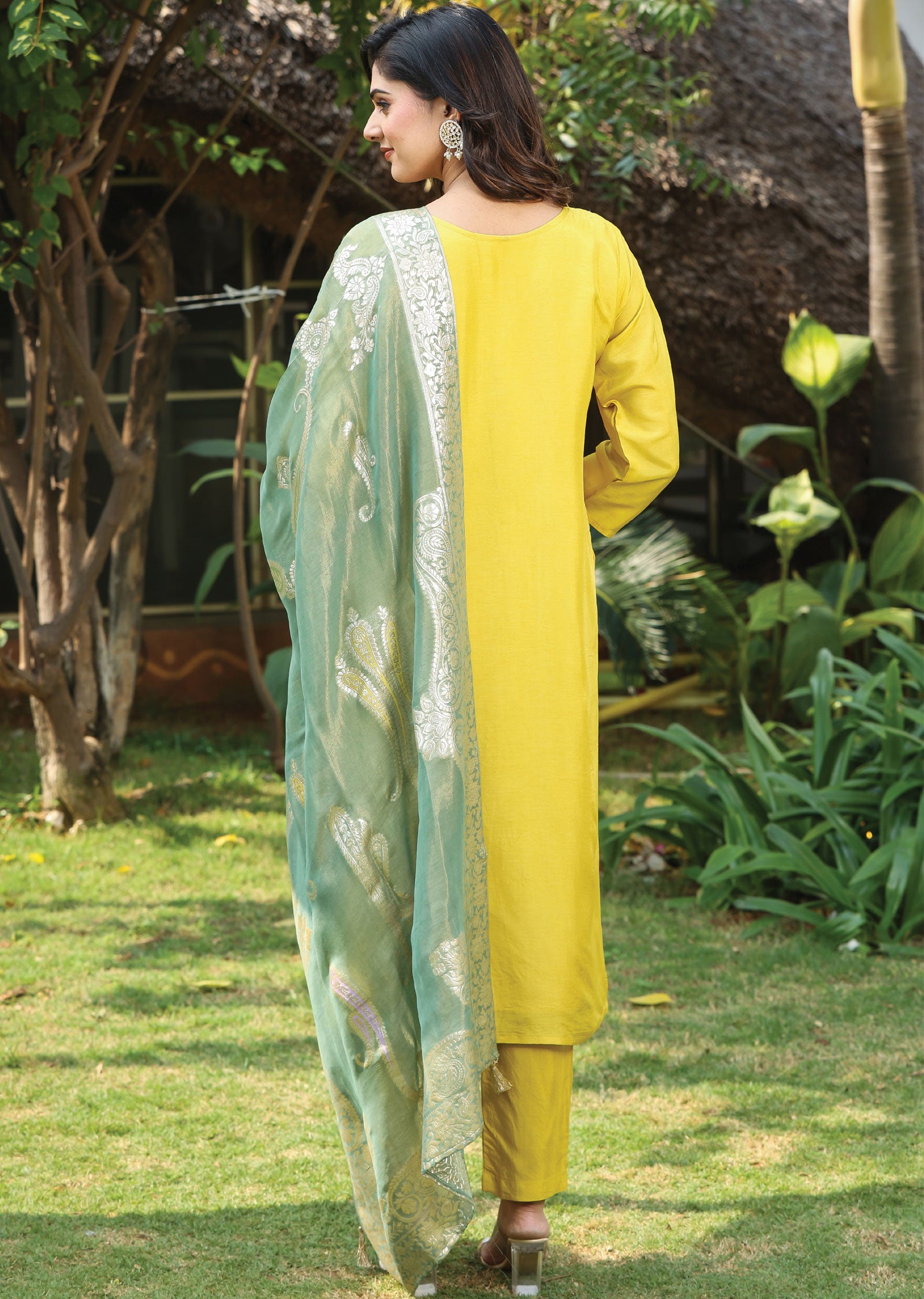 Yellow Dola Silk Straight Cut Suit