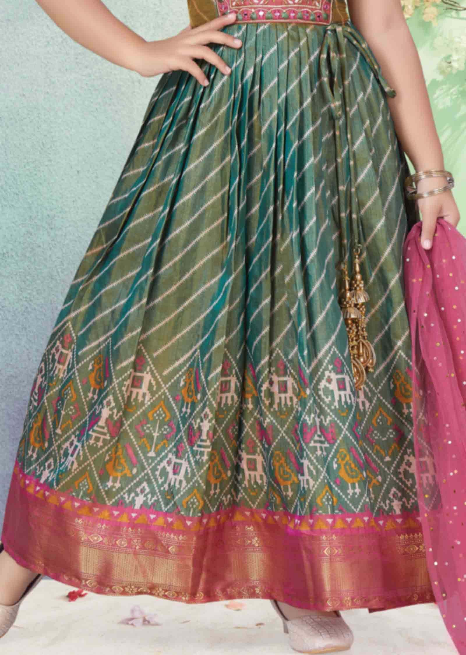 Green Silk Kids Anarkali