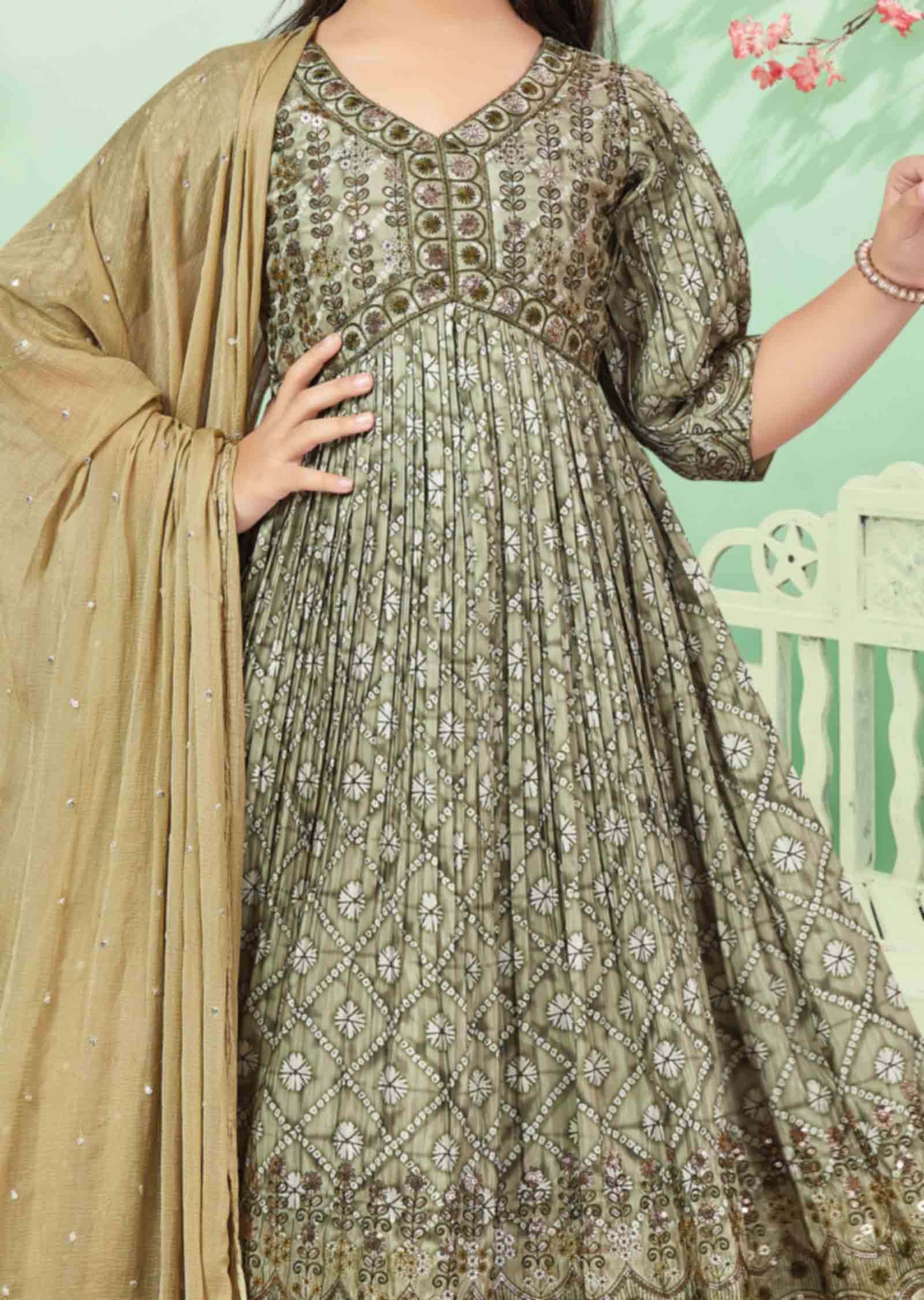 Mehendi Green Modal Sequins Anarkali