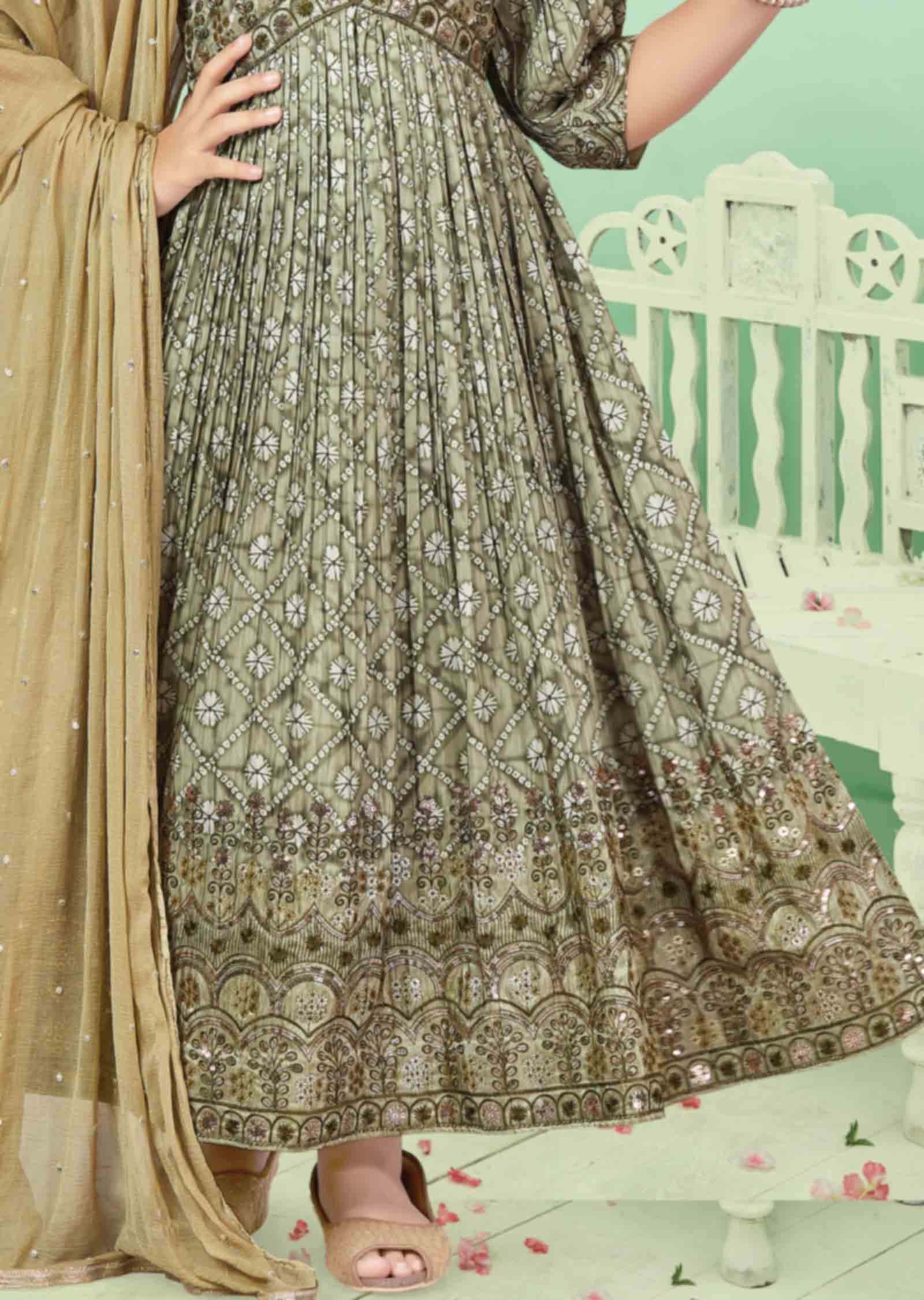 Mehendi Green Modal Sequins Anarkali