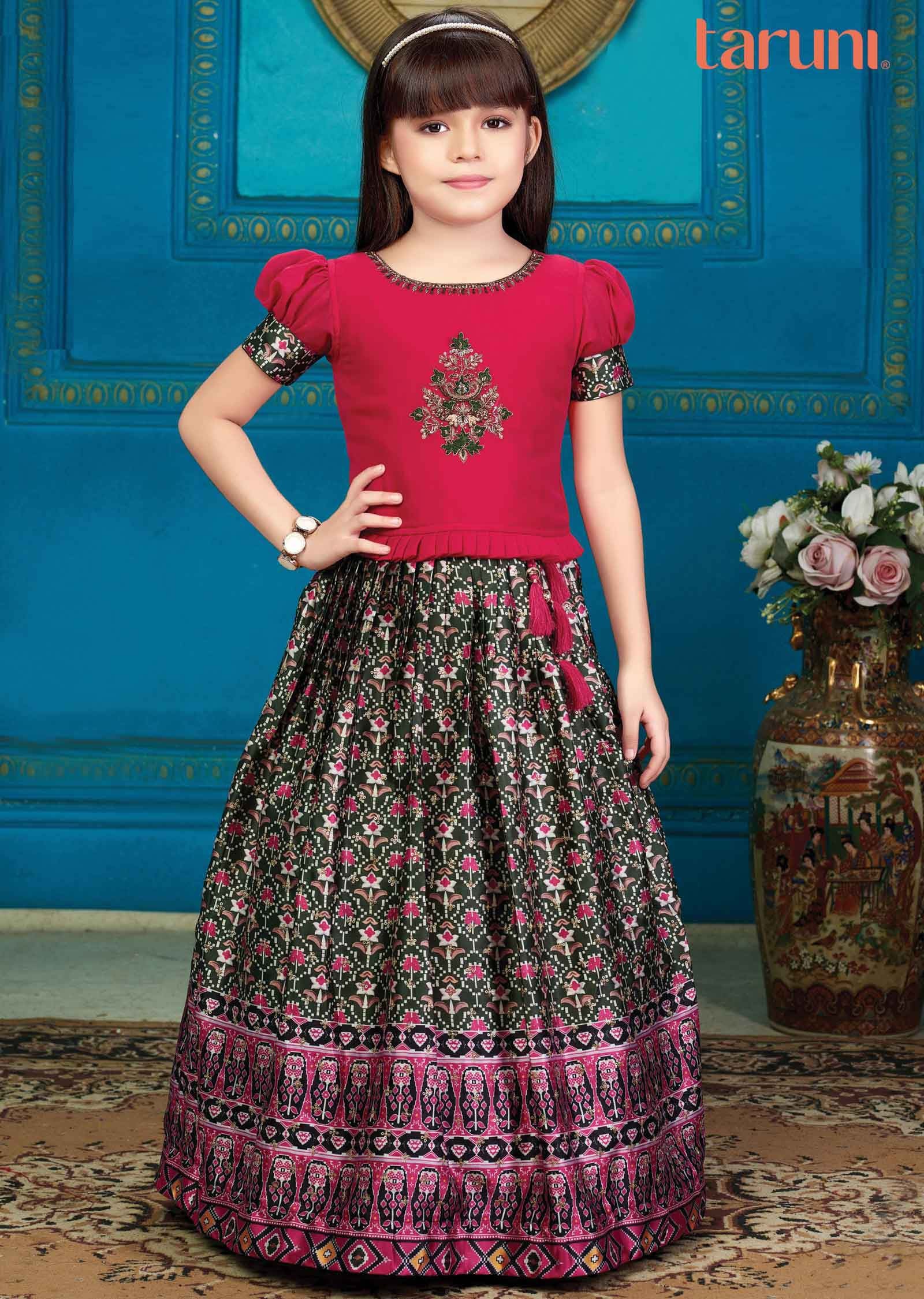 Pink Silk Satin Kids Lehenga