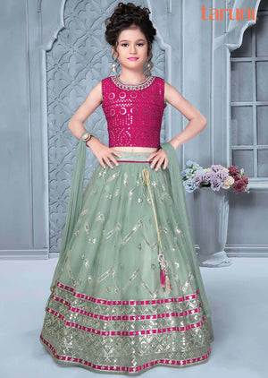 Rani Pink Georgette Zardosi & Embroidered Kids Lehenga