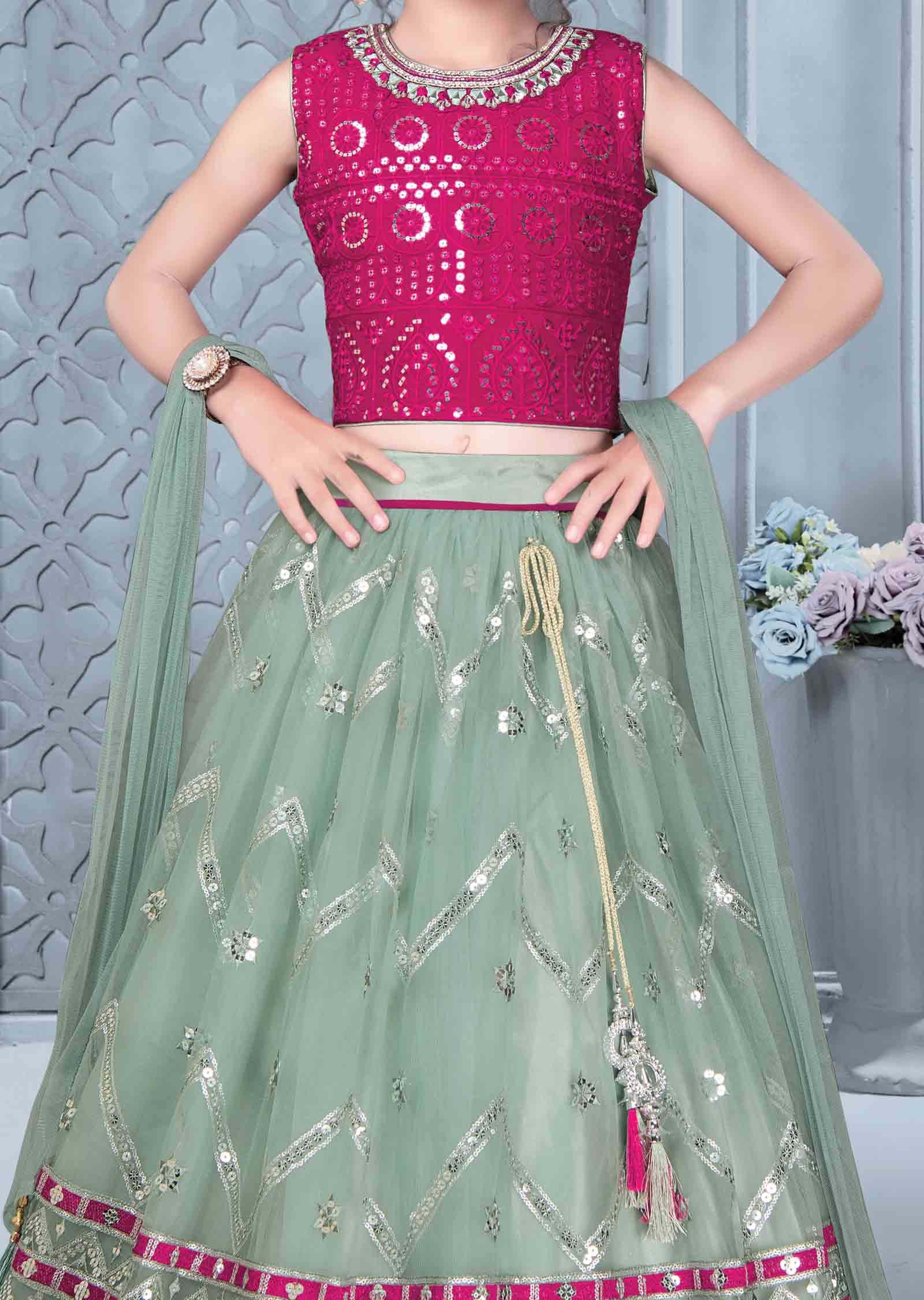 Rani Pink Georgette Zardosi & Embroidered Kids Lehenga