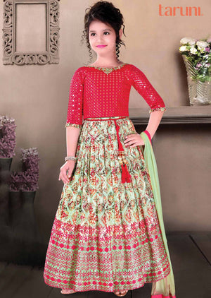 Rani Pink Georgette Embroidered Kids lehenga