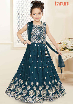 Rama Blue Georgette Sequins Kids Lehenga