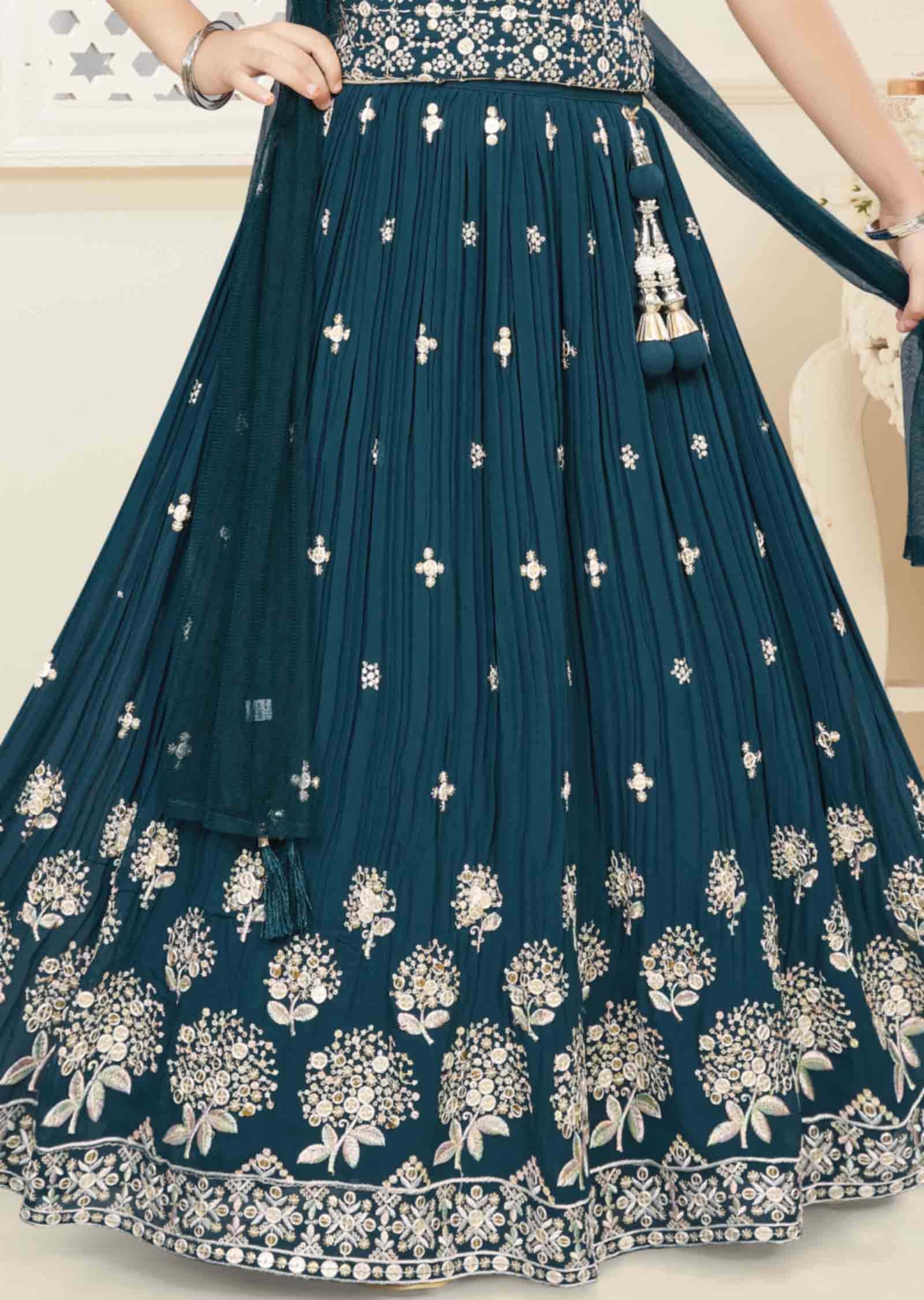 Blue Georgette Kids Lehenga