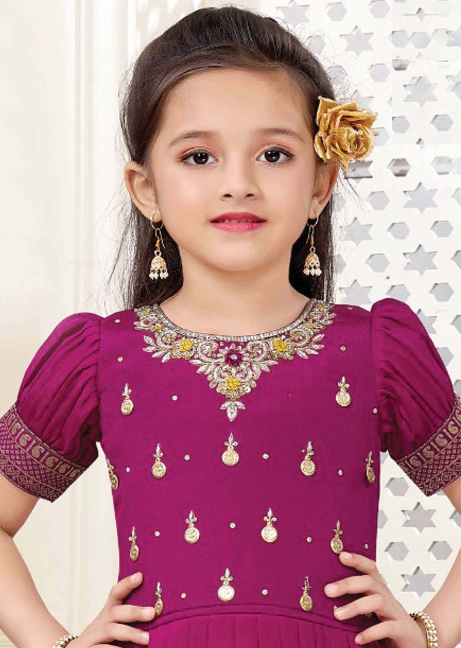 Pink Chinnon Banaras Kids Lehenga