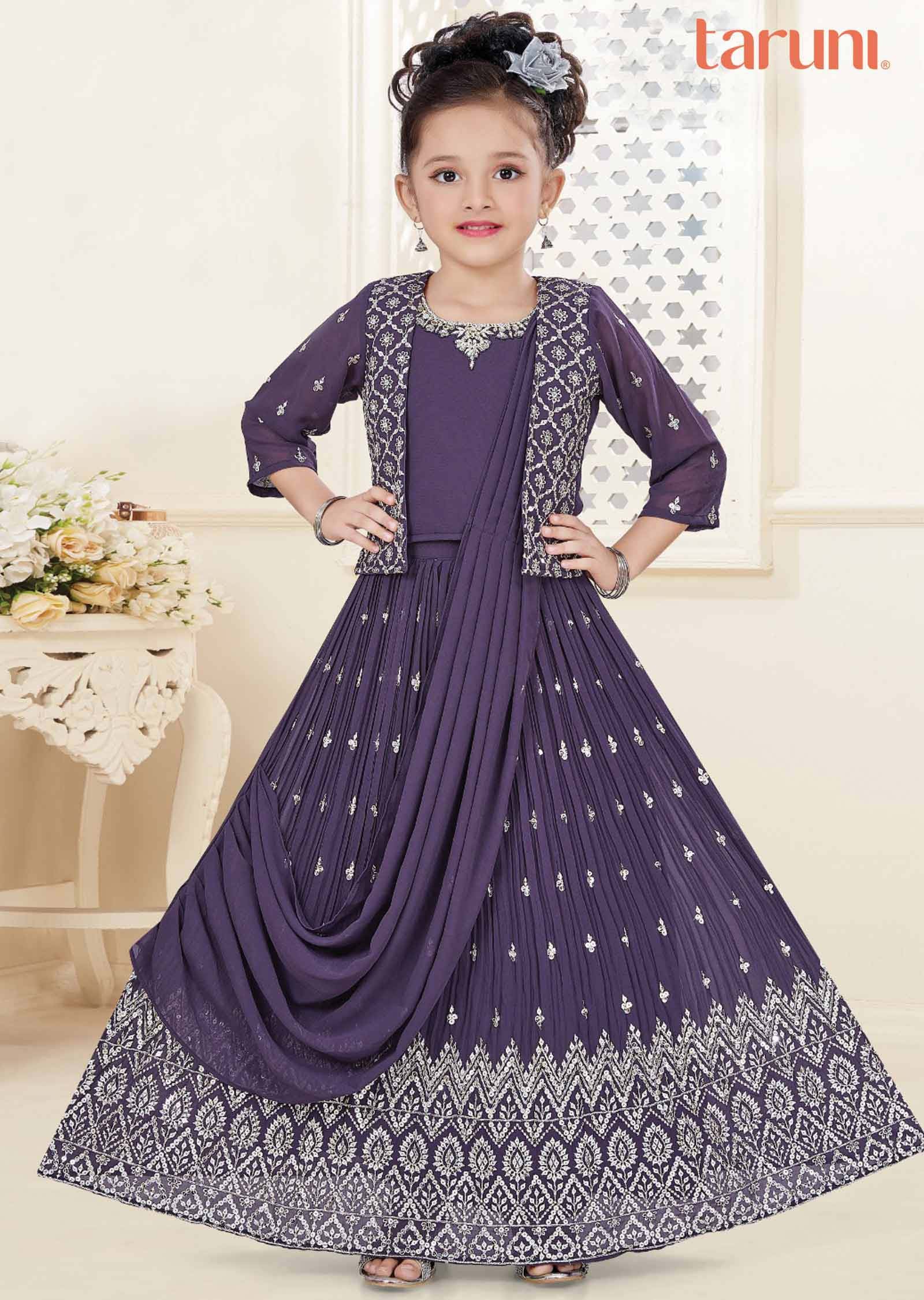 Purple Georgette Kids Lehenga